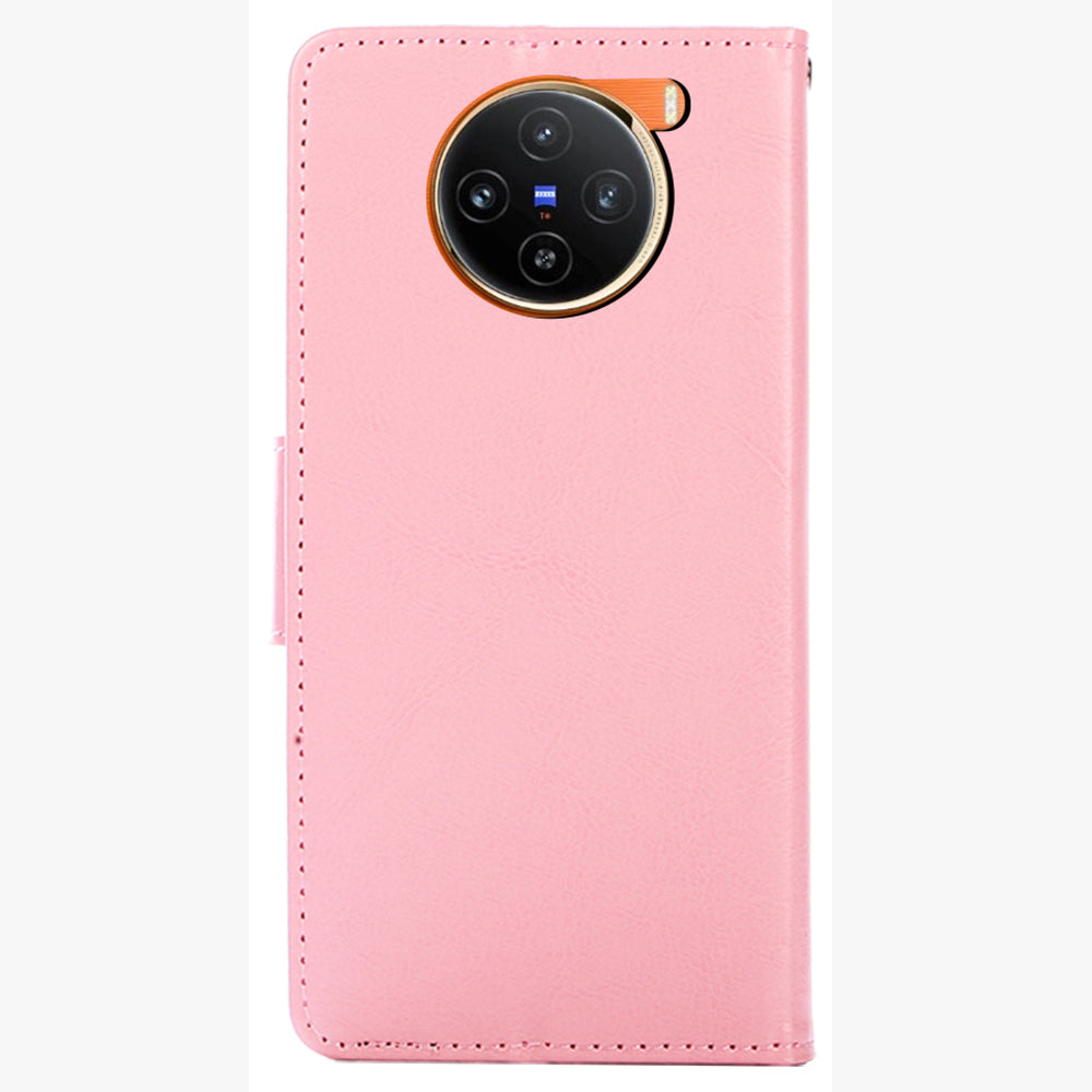 For vivo X100 5G Wallet Phone Case with Stand Card Holder Slot Flip Cover - Pink