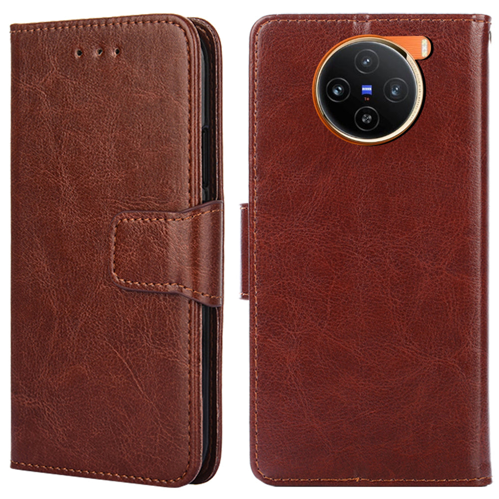 For vivo X100 5G Wallet Phone Case with Stand Card Holder Slot Flip Cover - Brown