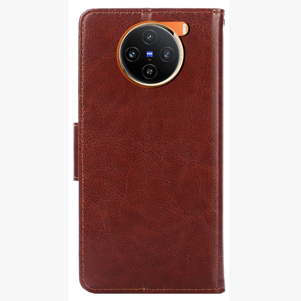 For vivo X100 5G Wallet Phone Case with Stand Card Holder Slot Flip Cover - Brown