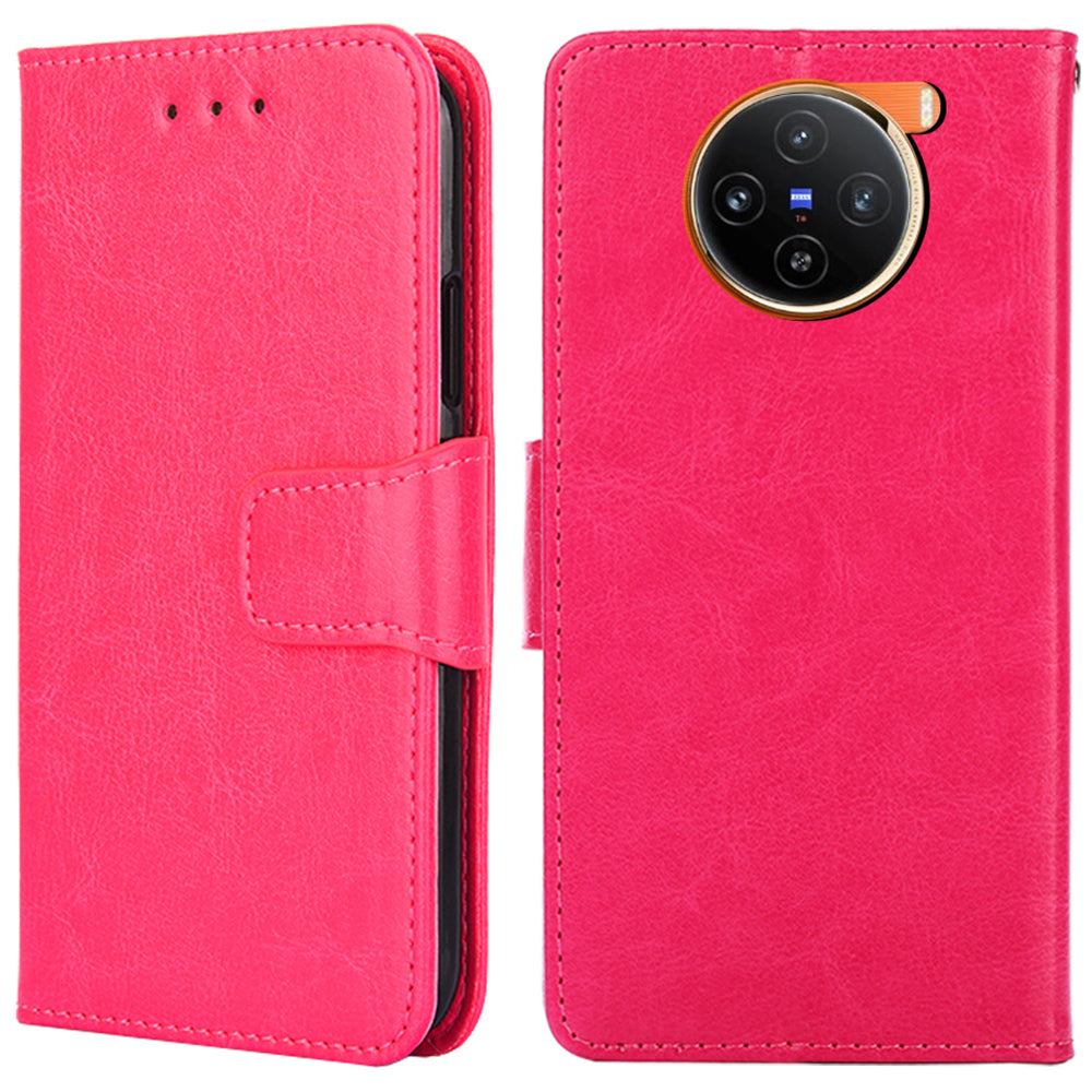 For vivo X100 5G Wallet Phone Case with Stand Card Holder Slot Flip Cover - Rose