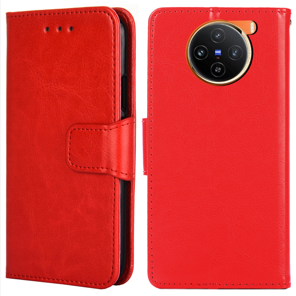 For vivo X100 5G Wallet Phone Case with Stand Card Holder Slot Flip Cover - Red