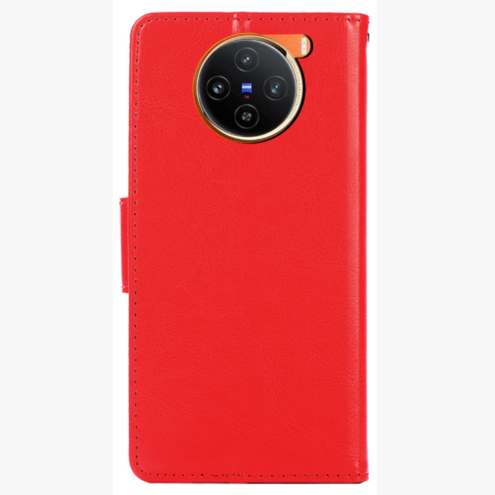 For vivo X100 5G Wallet Phone Case with Stand Card Holder Slot Flip Cover - Red