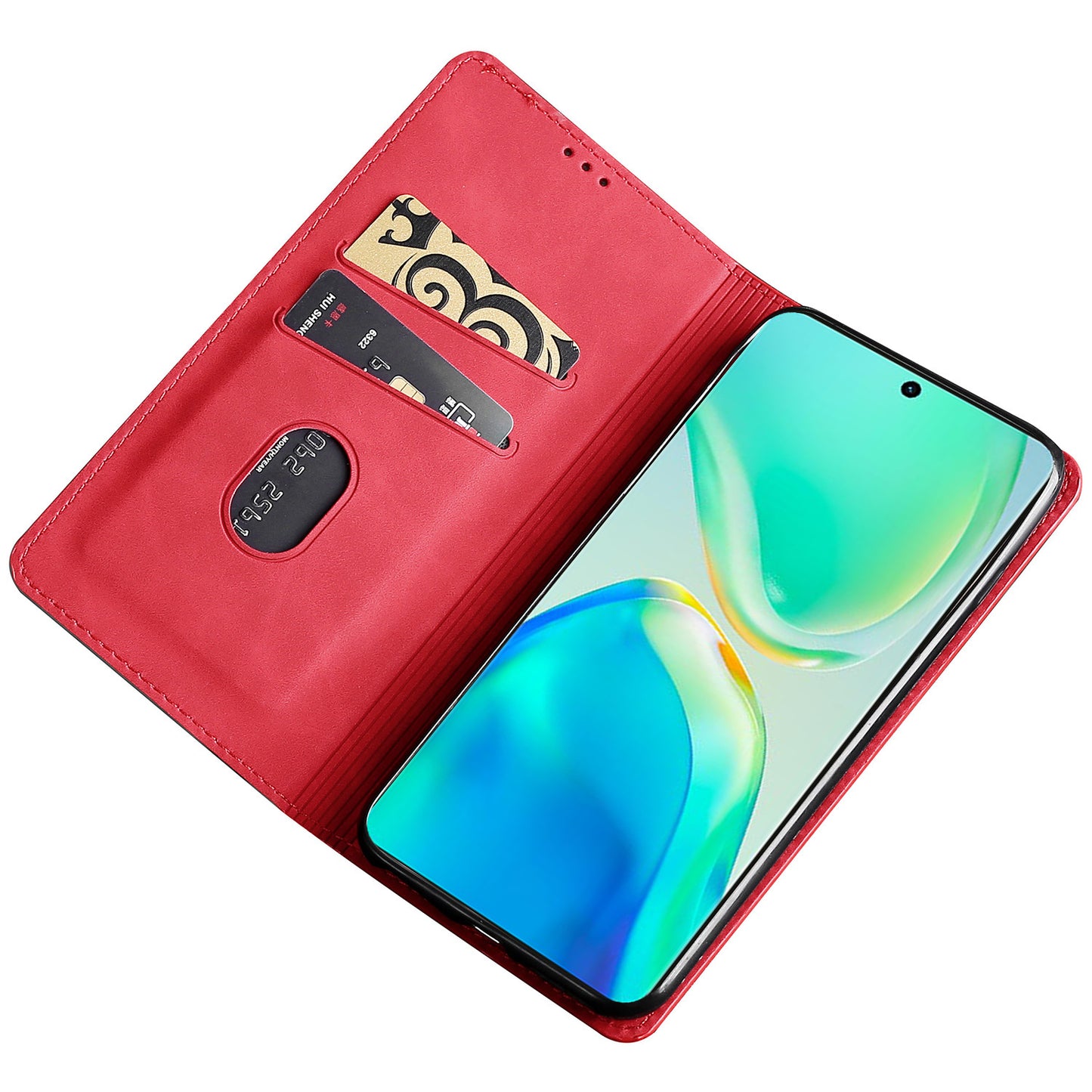 For vivo X100 5G Case with 2 Card Holder Slot Leather Magnetic Closure Cover - Red