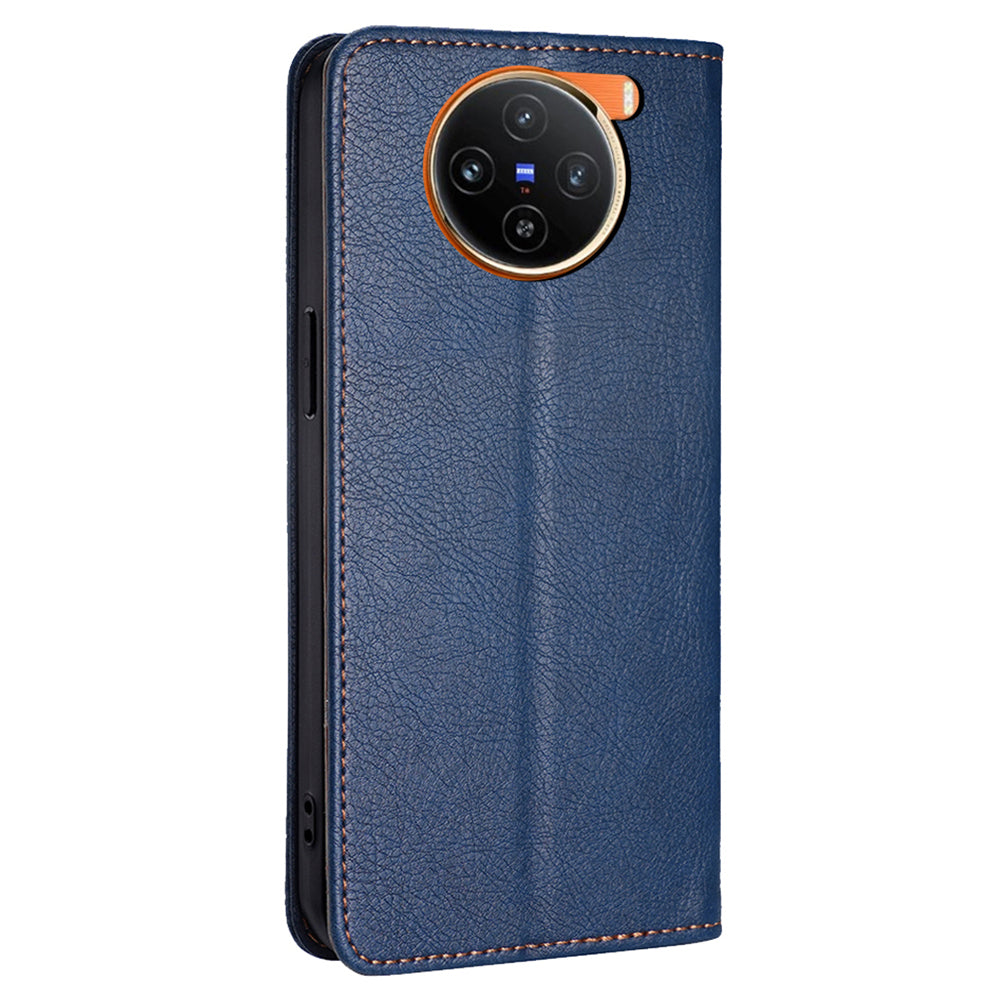 For vivo X100 5G Leather Flip Magnetic Case Solid Color Shockproof TPU Protective Phone Cover - Blue