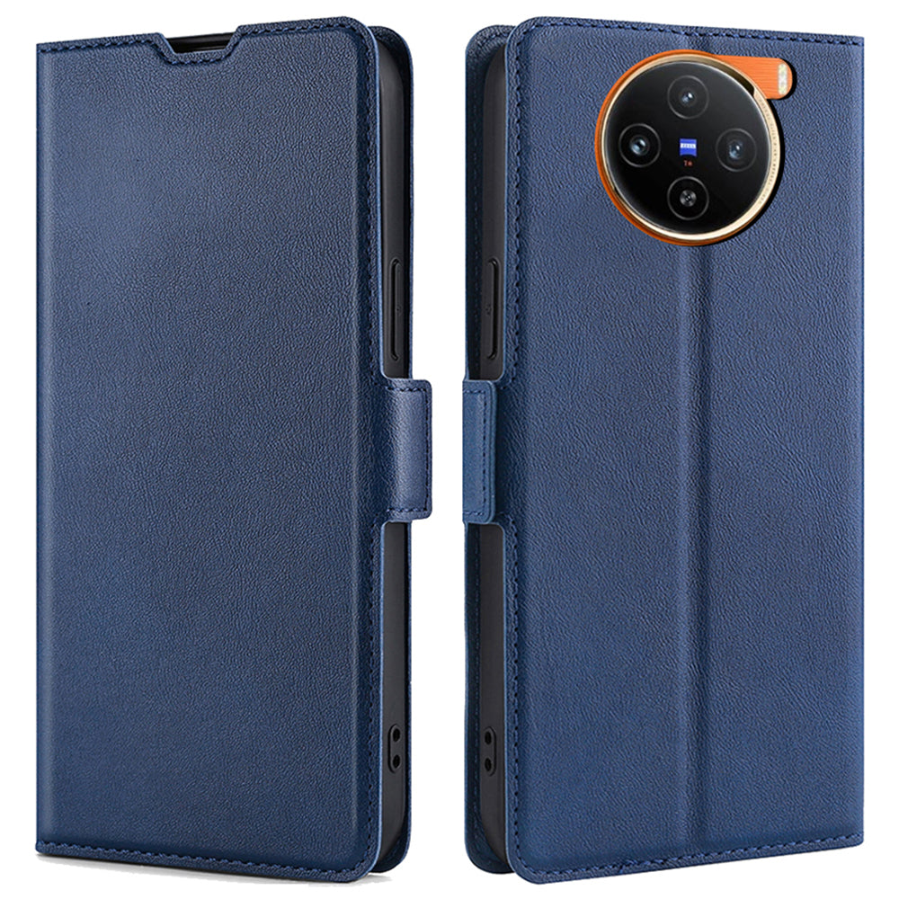For vivo X100 5G Leather Flip Phone Case Double Easy-open Clasp Shockproof Cover - Blue