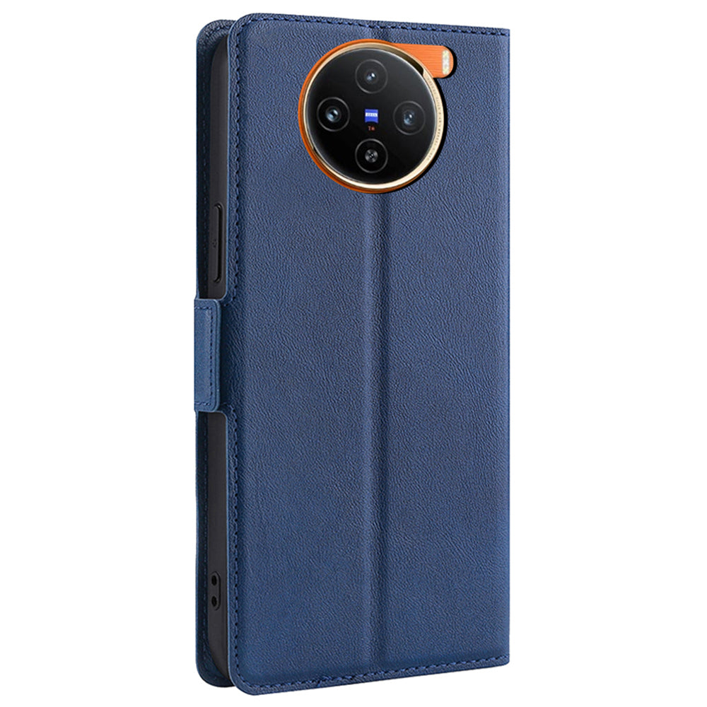 For vivo X100 5G Leather Flip Phone Case Double Easy-open Clasp Shockproof Cover - Blue