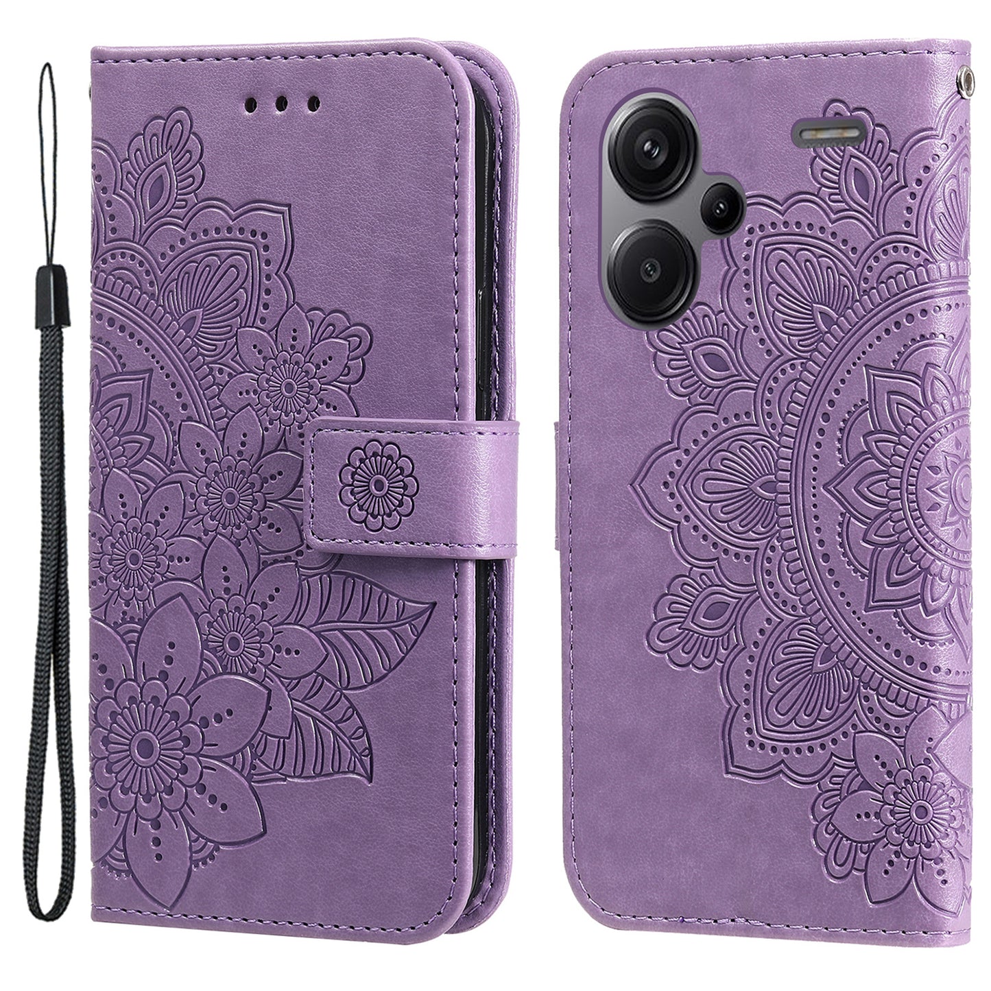 For Xiaomi Redmi Note 13 Pro+ 5G Case with Stand Blossoming Flower Leather Wallet Cover - Purple