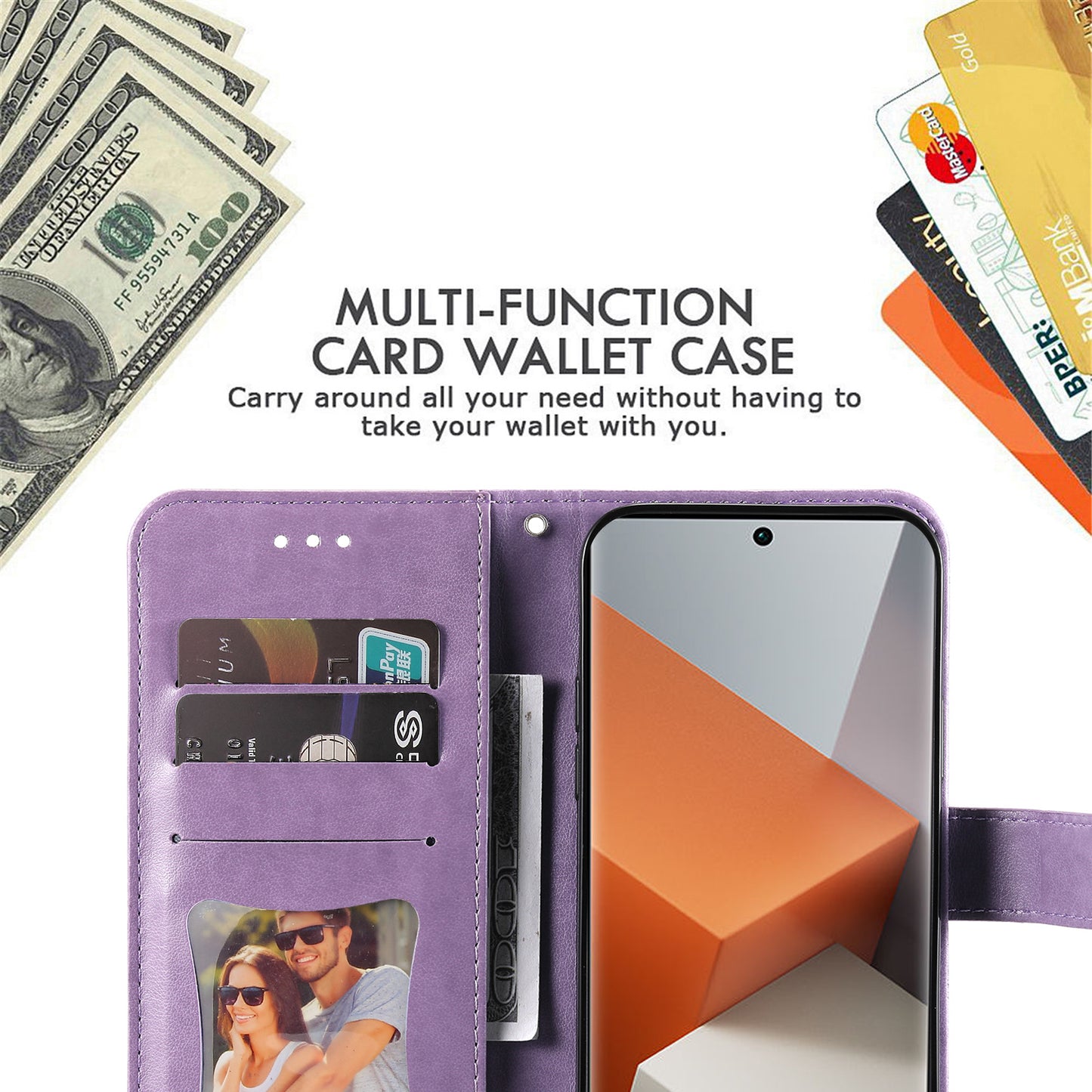 For Xiaomi Redmi Note 13 Pro+ 5G Case with Stand Blossoming Flower Leather Wallet Cover - Purple