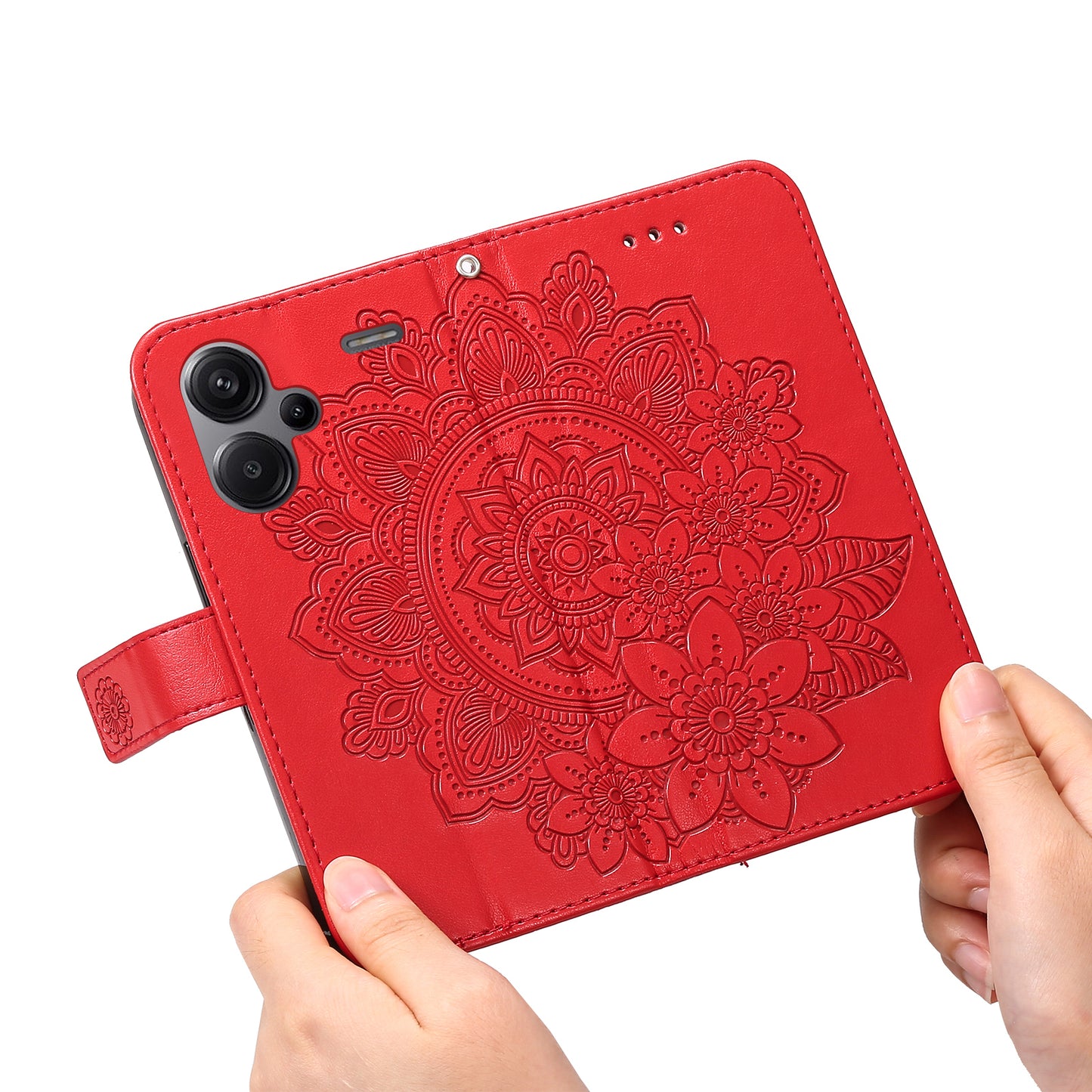 For Xiaomi Redmi Note 13 Pro+ 5G Case with Stand Blossoming Flower Leather Wallet Cover - Red