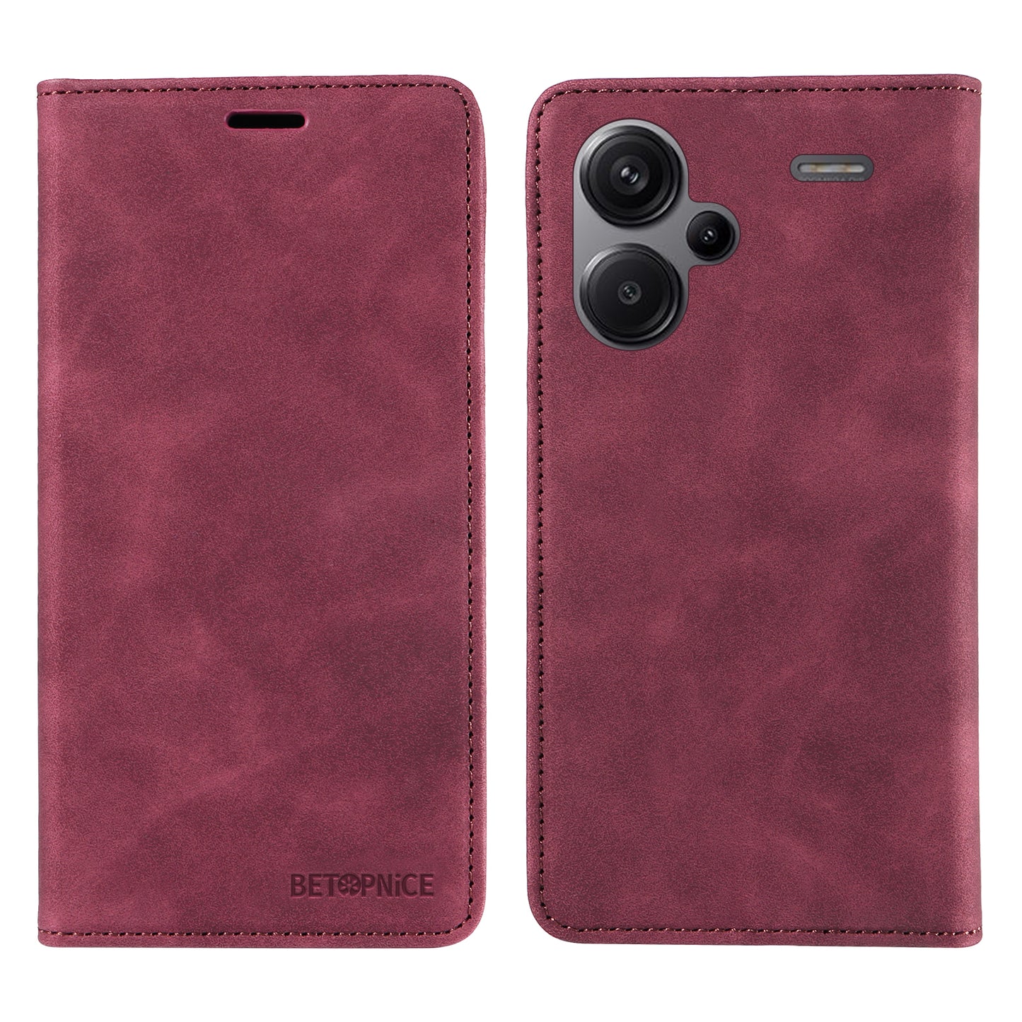 BETOPNICE 003 for Xiaomi Redmi Note 13 Pro+ 5G Wallet Case RFID Blocking Leather Cover - Red