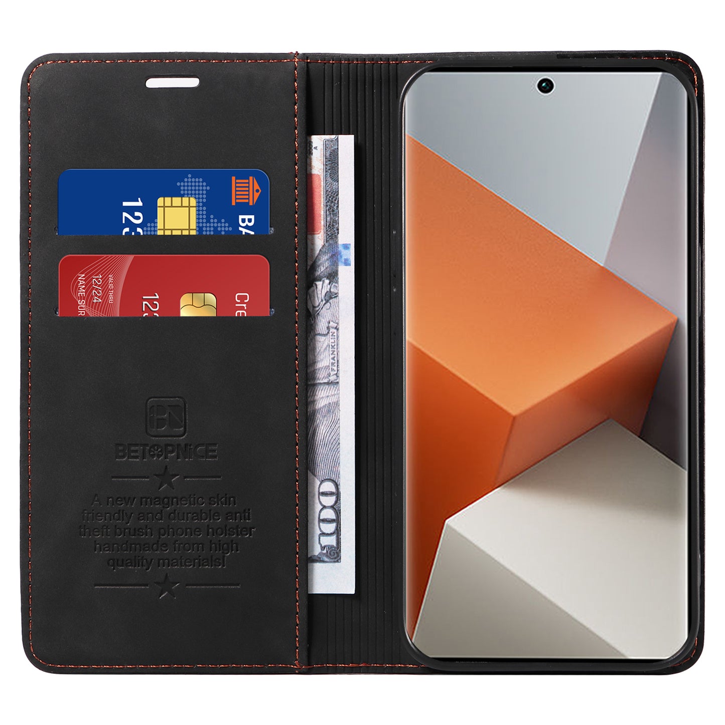BETOPNICE 003 for Xiaomi Redmi Note 13 Pro+ 5G Wallet Case RFID Blocking Leather Cover - Black