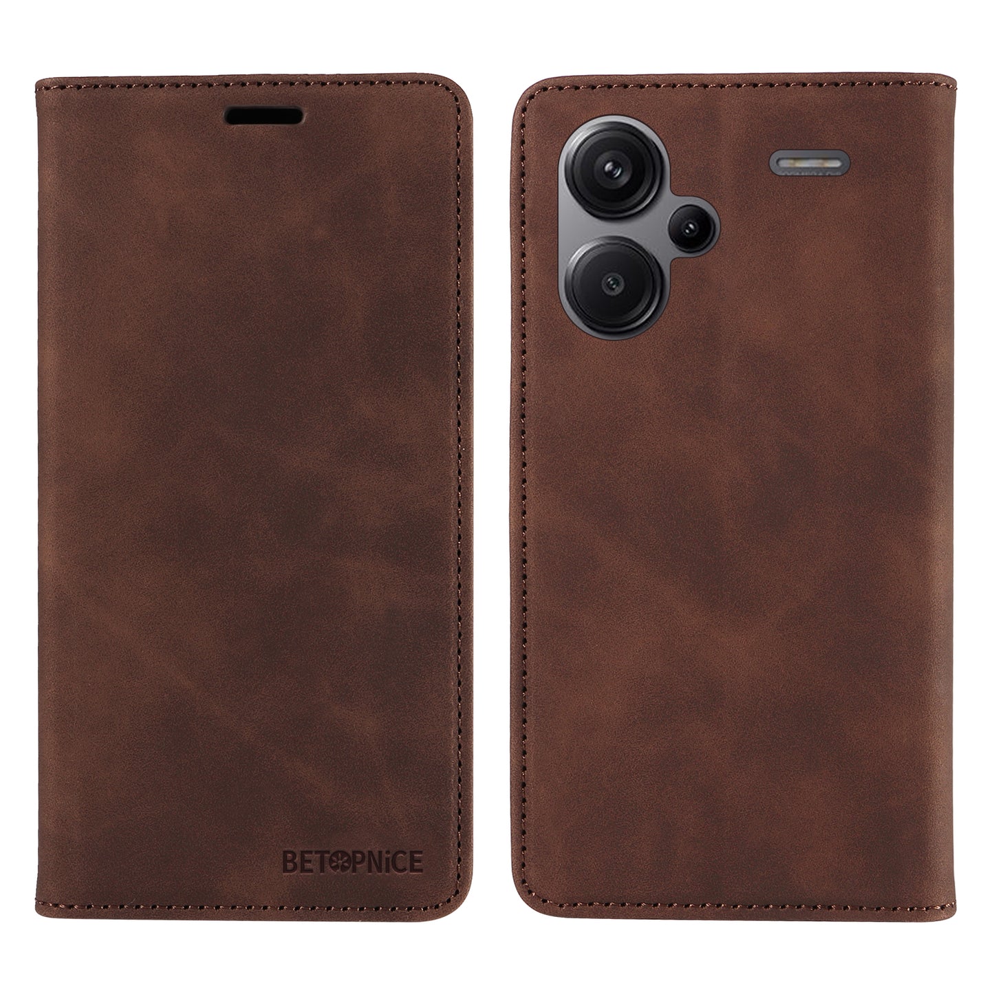 BETOPNICE 003 for Xiaomi Redmi Note 13 Pro+ 5G Wallet Case RFID Blocking Leather Cover - Brown