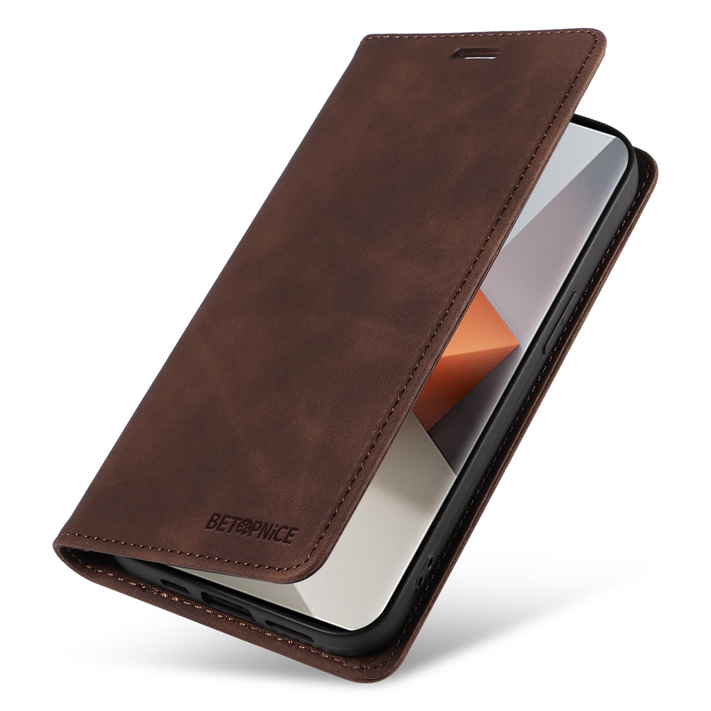 BETOPNICE 003 for Xiaomi Redmi Note 13 Pro+ 5G Wallet Case RFID Blocking Leather Cover - Brown