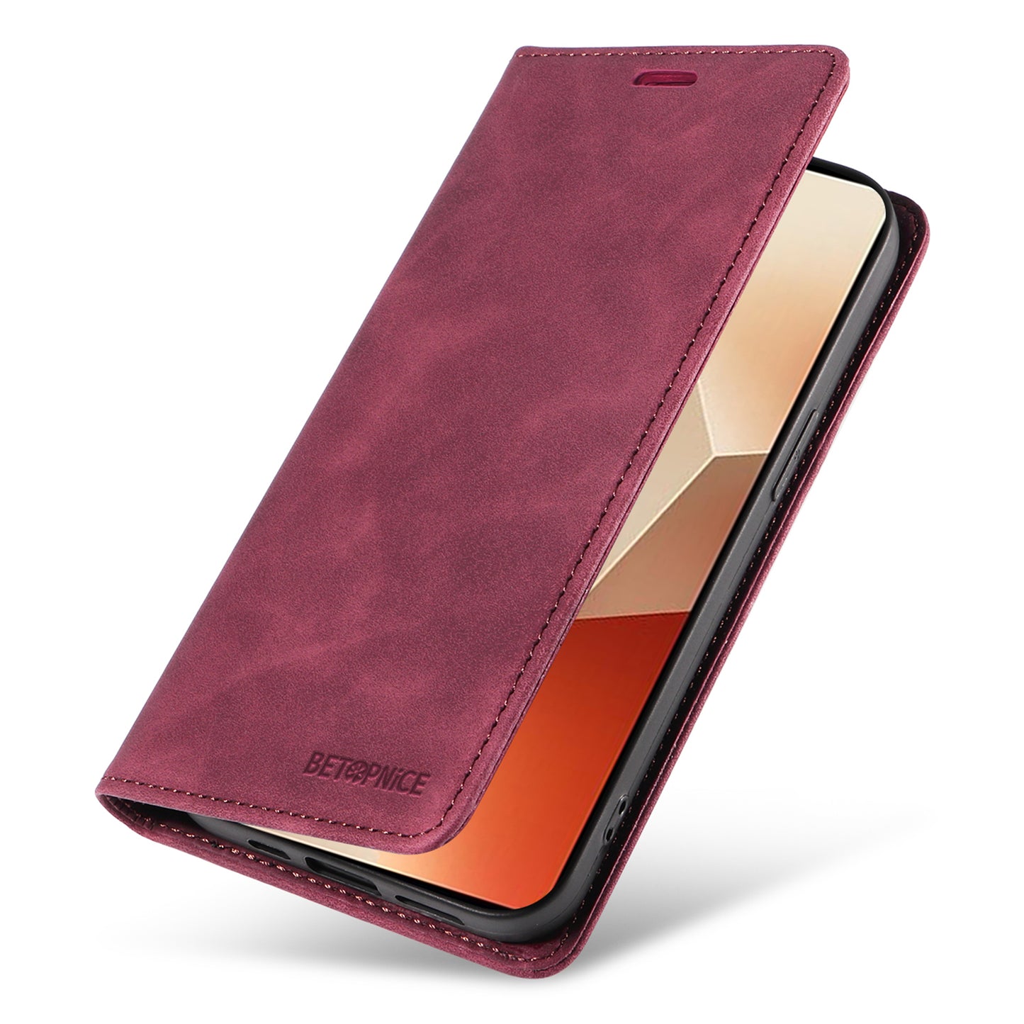 BETOPNICE 003 for Xiaomi Redmi Note 13 5G Leather Case RFID Blocking Stand Wallet - Red