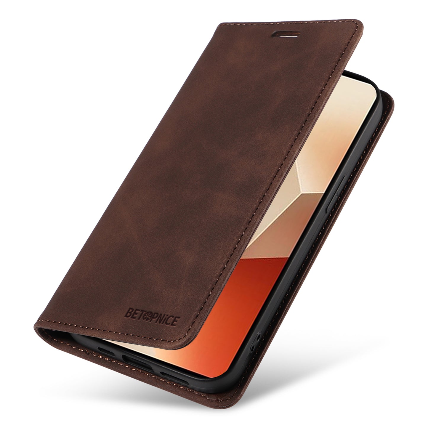 BETOPNICE 003 for Xiaomi Redmi Note 13 5G Leather Case RFID Blocking Stand Wallet - Brown