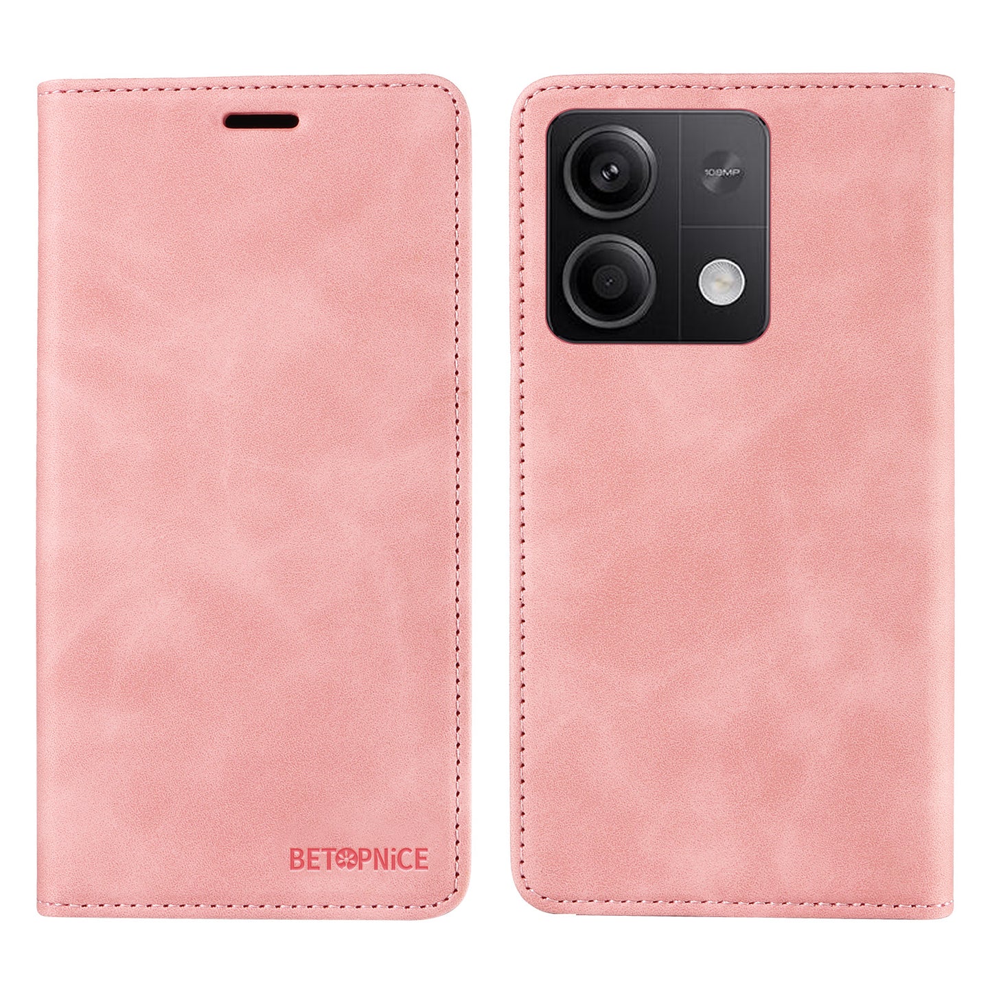 BETOPNICE 003 for Xiaomi Redmi Note 13 5G Leather Case RFID Blocking Stand Wallet - Pink