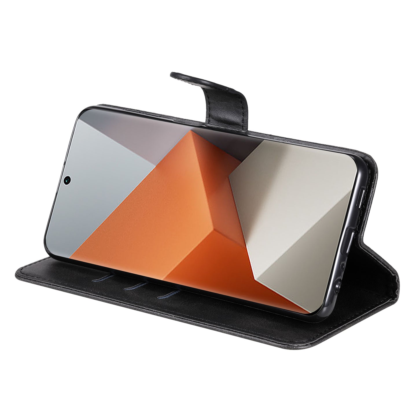 For Xiaomi Redmi Note 13 Pro+ 5G Case Stand Calf Texture Leather Cover Zipper Wallet - Black