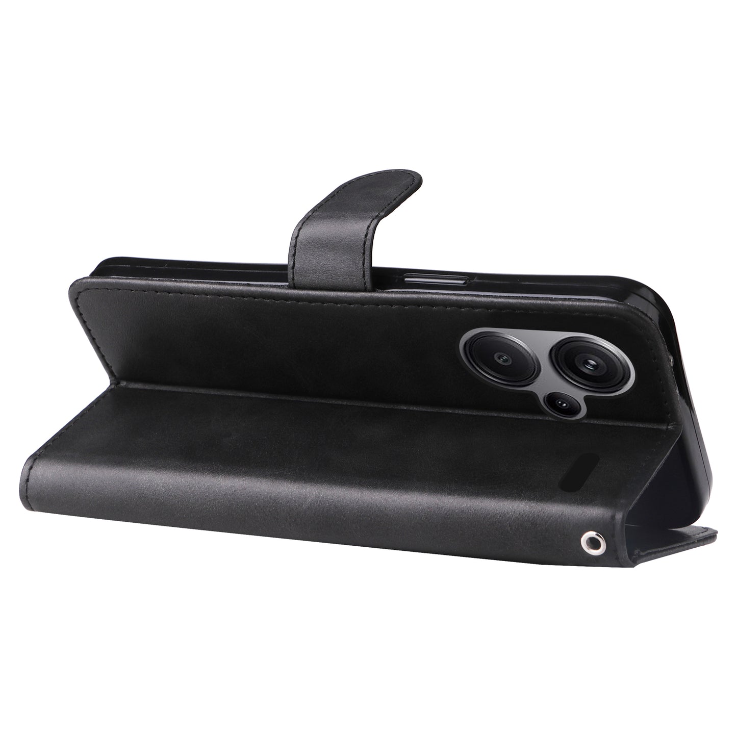 For Xiaomi Redmi Note 13 Pro+ 5G Case Stand Calf Texture Leather Cover Zipper Wallet - Black