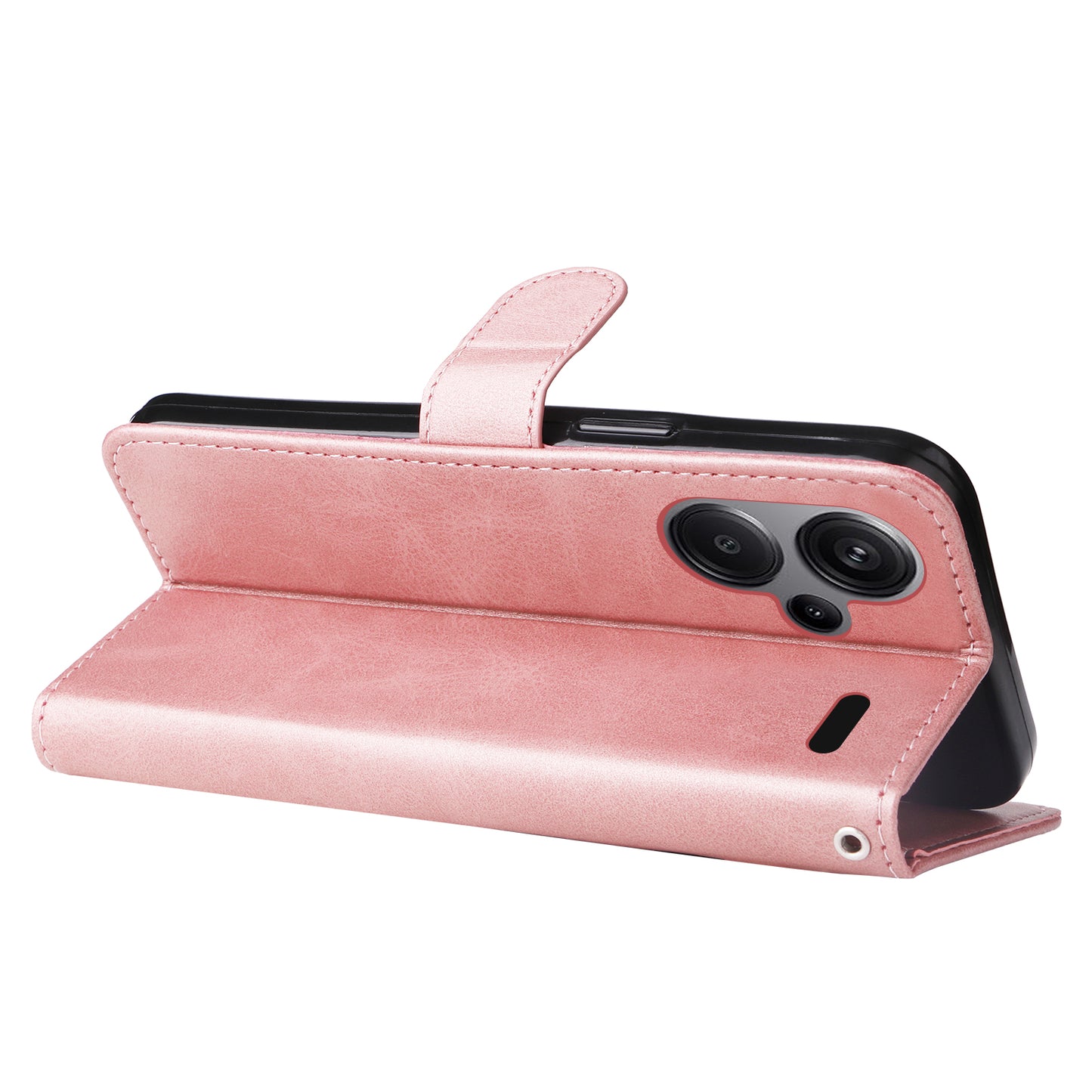 For Xiaomi Redmi Note 13 Pro+ 5G Case Stand Calf Texture Leather Cover Zipper Wallet - Pink