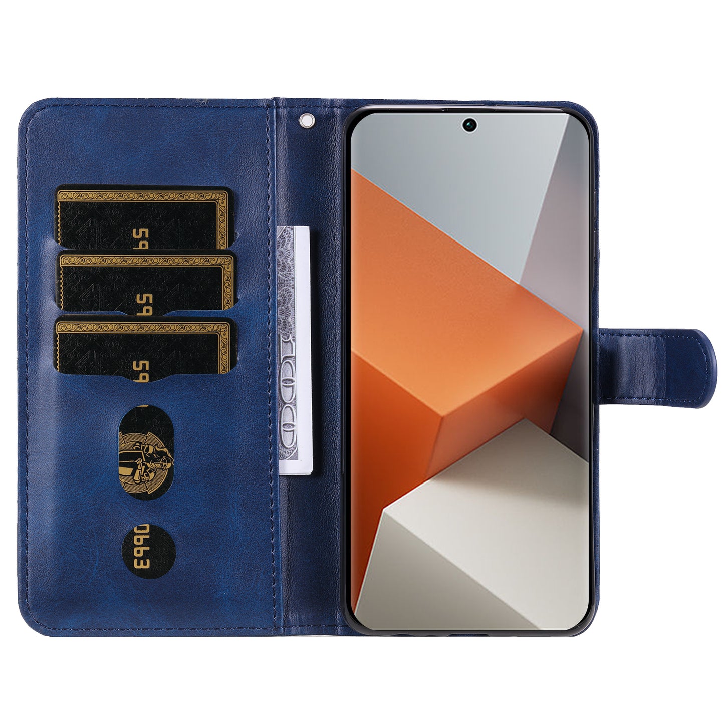 For Xiaomi Redmi Note 13 Pro+ 5G Case Stand Calf Texture Leather Cover Zipper Wallet - Blue
