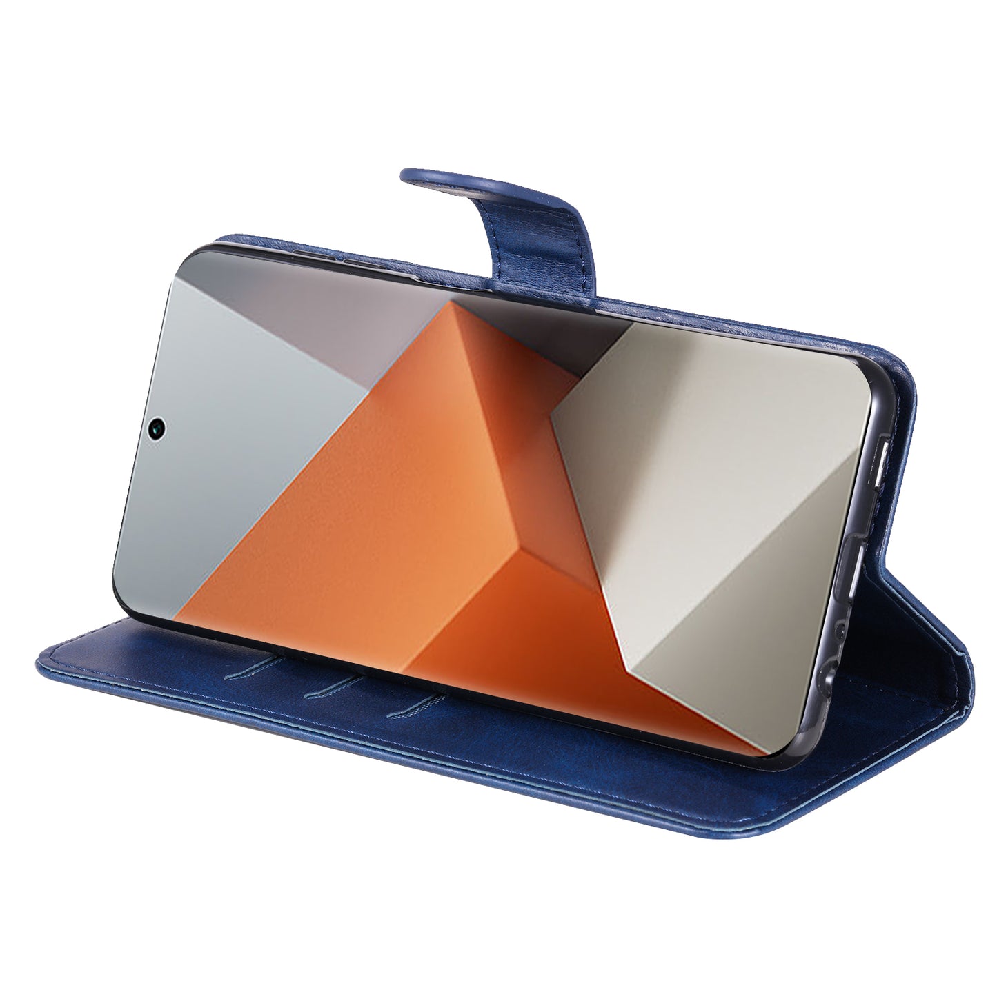 For Xiaomi Redmi Note 13 Pro+ 5G Case Stand Calf Texture Leather Cover Zipper Wallet - Blue