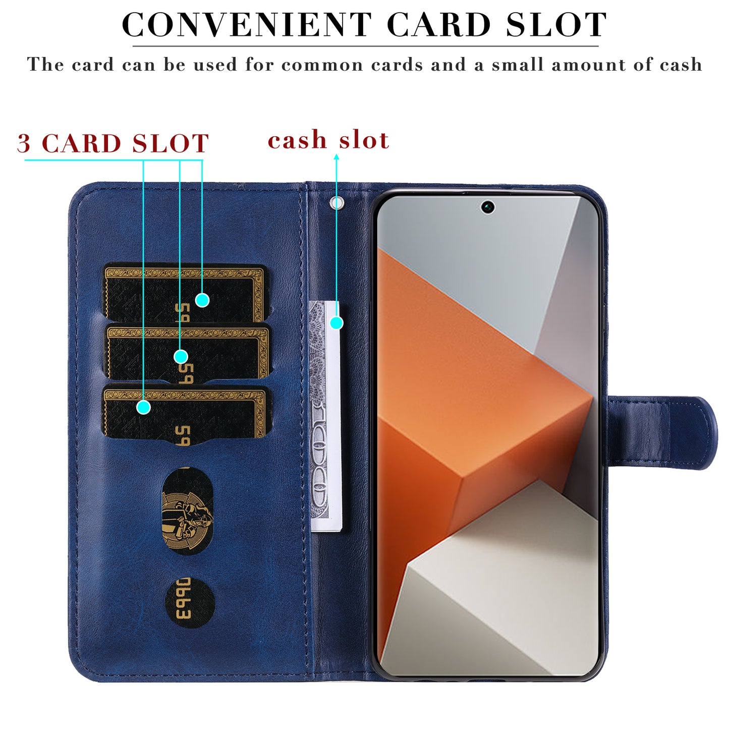 For Xiaomi Redmi Note 13 Pro+ 5G Case Stand Calf Texture Leather Cover Zipper Wallet - Blue