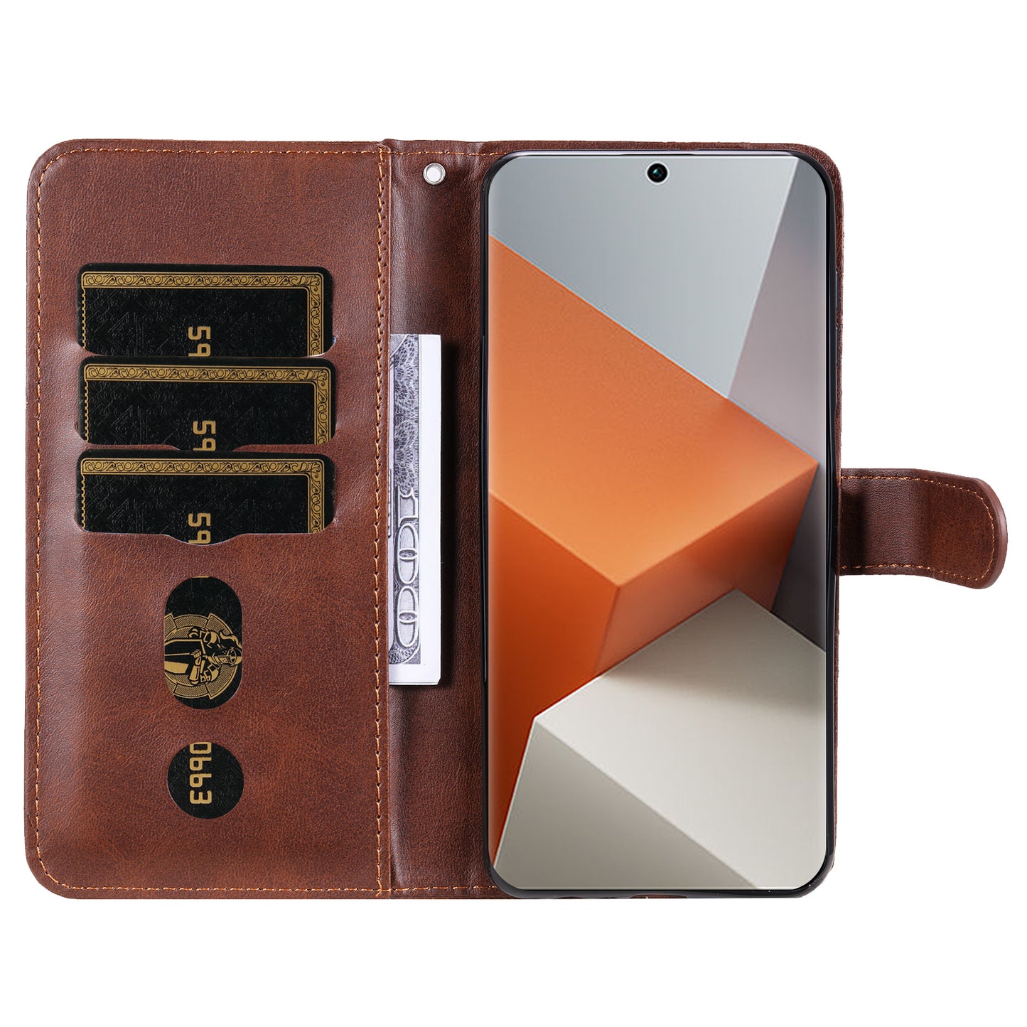 For Xiaomi Redmi Note 13 Pro+ 5G Case Stand Calf Texture Leather Cover Zipper Wallet - Brown