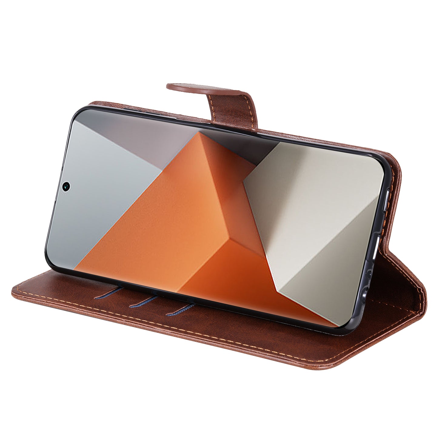 For Xiaomi Redmi Note 13 Pro+ 5G Case Stand Calf Texture Leather Cover Zipper Wallet - Brown