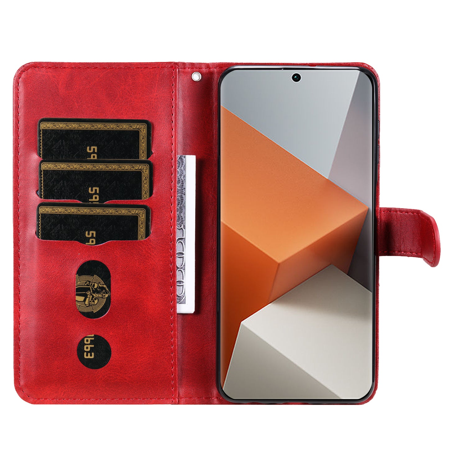 For Xiaomi Redmi Note 13 Pro+ 5G Case Stand Calf Texture Leather Cover Zipper Wallet - Red