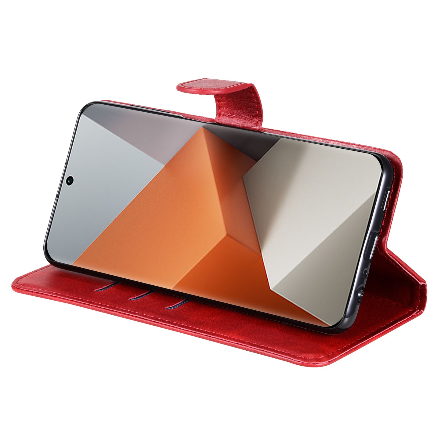 For Xiaomi Redmi Note 13 Pro+ 5G Case Stand Calf Texture Leather Cover Zipper Wallet - Red