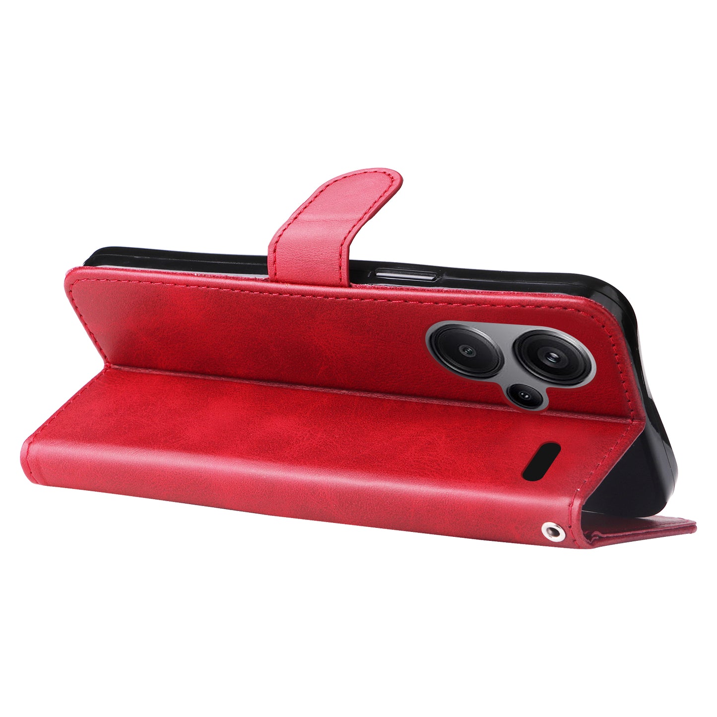 For Xiaomi Redmi Note 13 Pro+ 5G Case Stand Calf Texture Leather Cover Zipper Wallet - Red