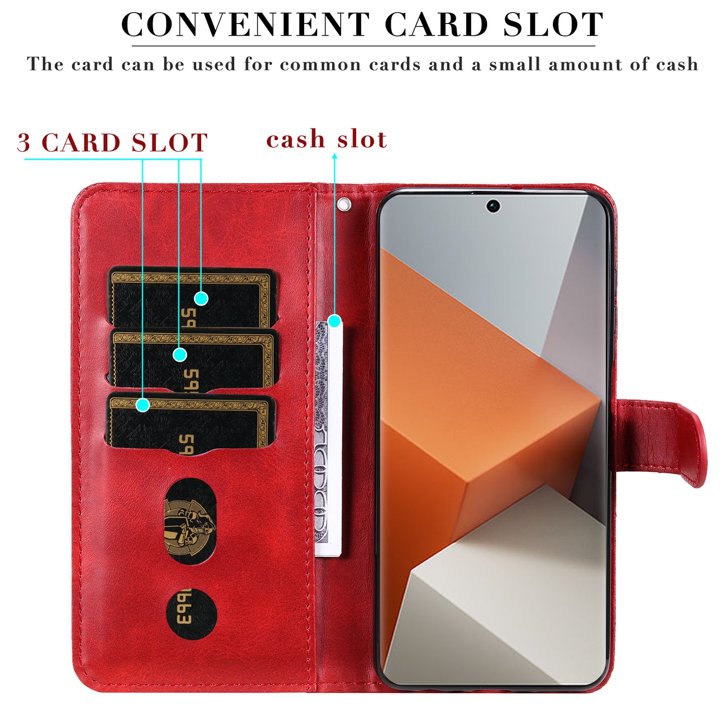 For Xiaomi Redmi Note 13 Pro+ 5G Case Stand Calf Texture Leather Cover Zipper Wallet - Red