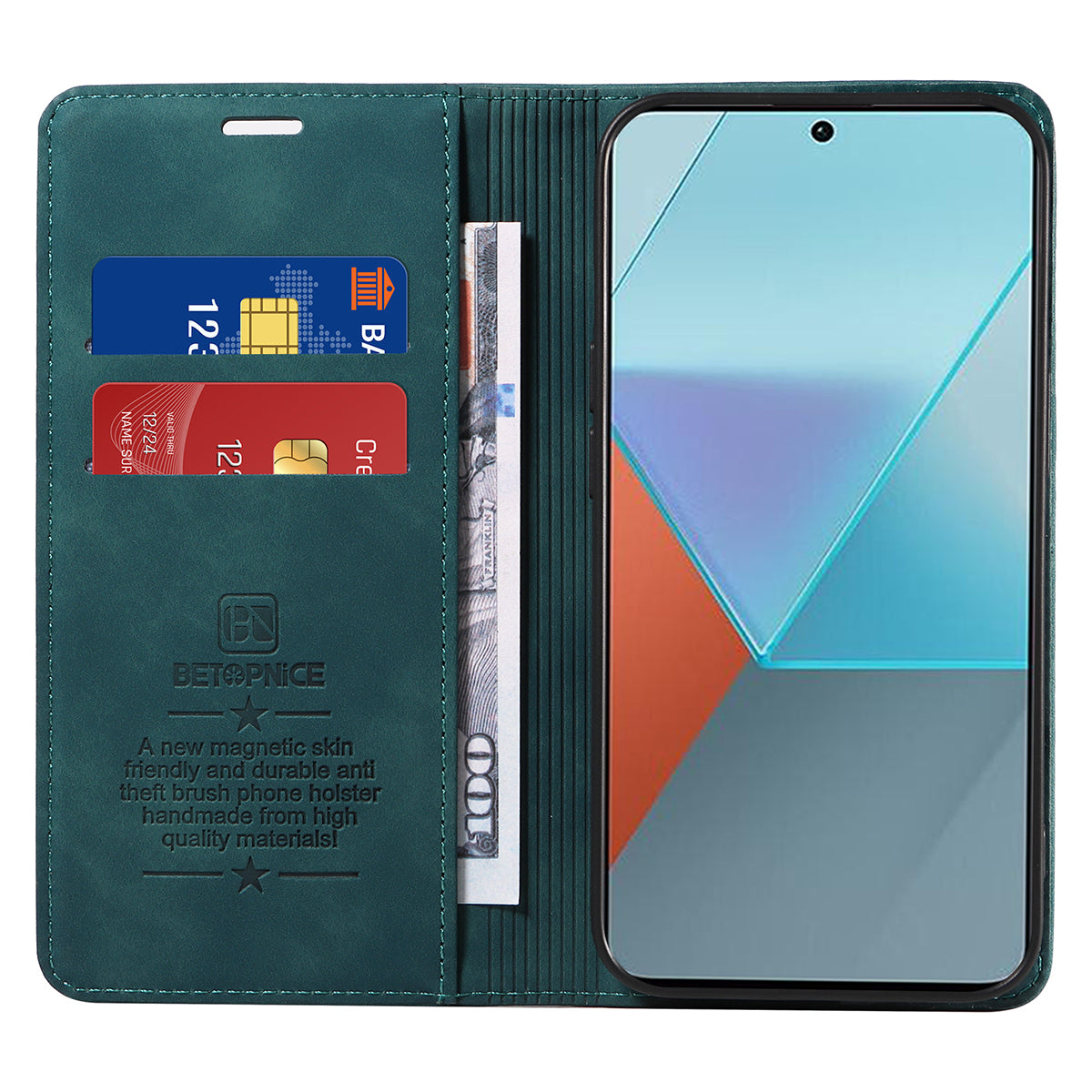 BETOPNICE 003 for Xiaomi Redmi Note 13 Pro 5G Case RFID Blocking Leather Cover with Card Holder - Green