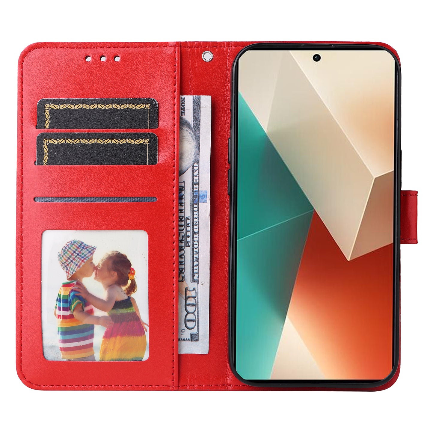 For Xiaomi Redmi Note 13 5G Case Sunflower Pattern Leather Phone Wallet Stand Cover - Red