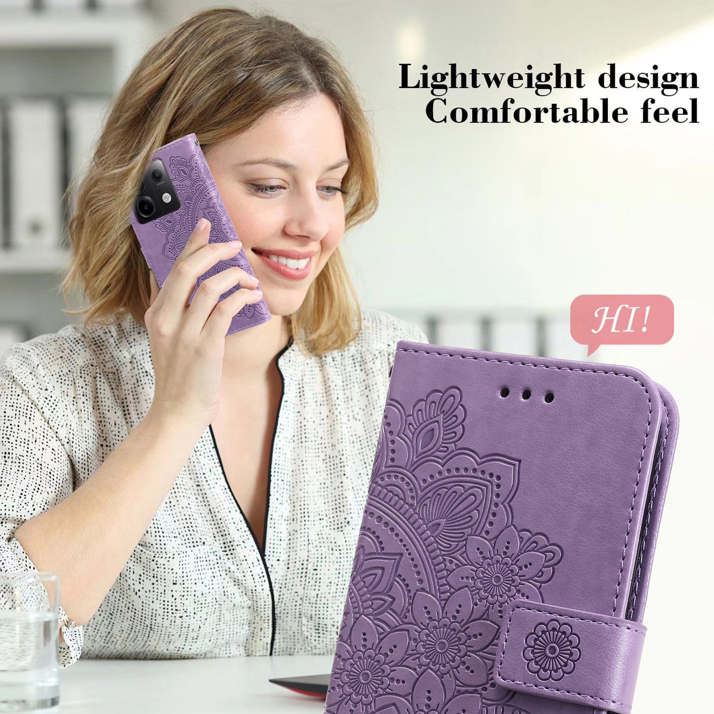 For Xiaomi Redmi Note 13 Pro 5G / Poco X6 5G Wallet Case with Strap Blossoming Flower Leather Stand Cover - Purple