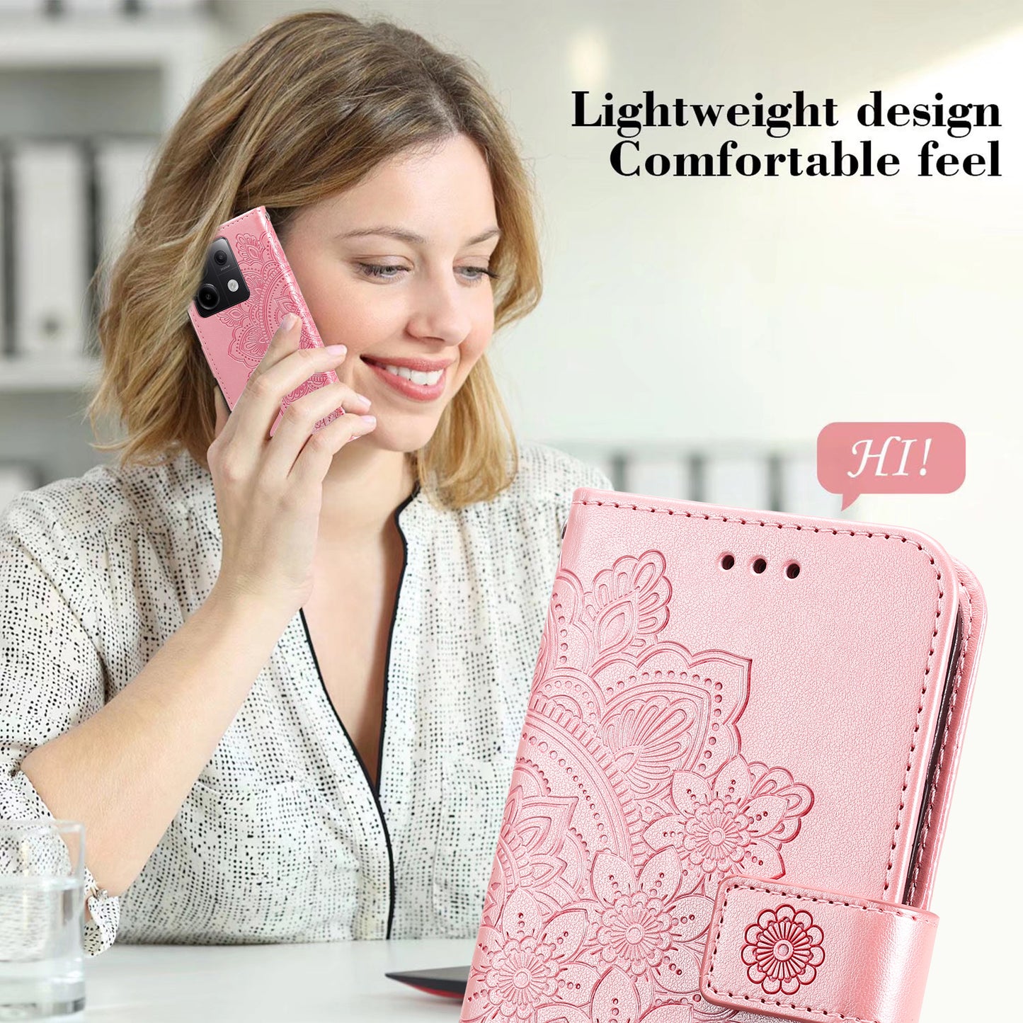For Xiaomi Redmi Note 13 Pro 5G / Poco X6 5G Wallet Case with Strap Blossoming Flower Leather Stand Cover - Pink