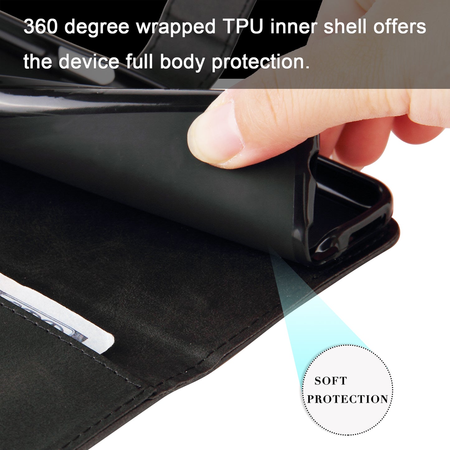 For Xiaomi Redmi Note 13 5G Leather Case Zipper Wallet Calf Texture Phone Stand Cover - Black