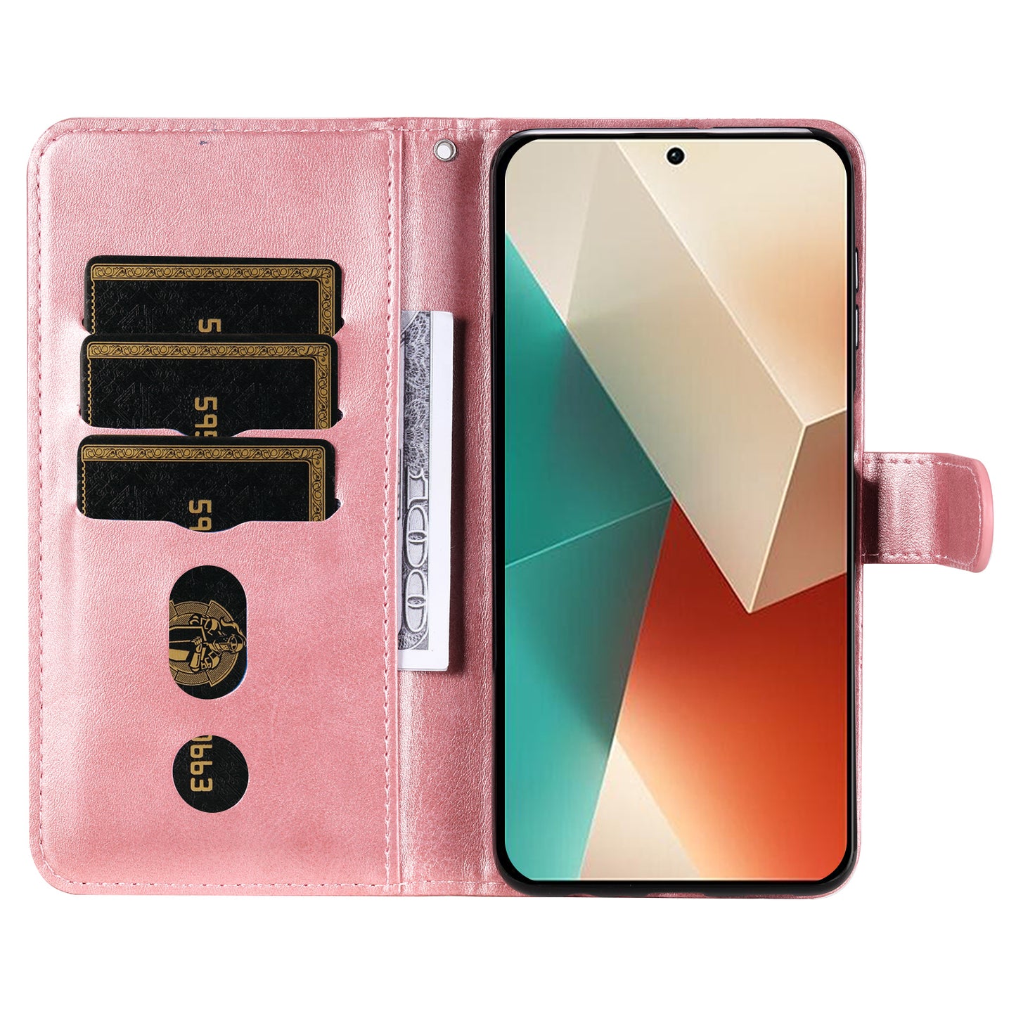 For Xiaomi Redmi Note 13 5G Leather Case Zipper Wallet Calf Texture Phone Stand Cover - Pink