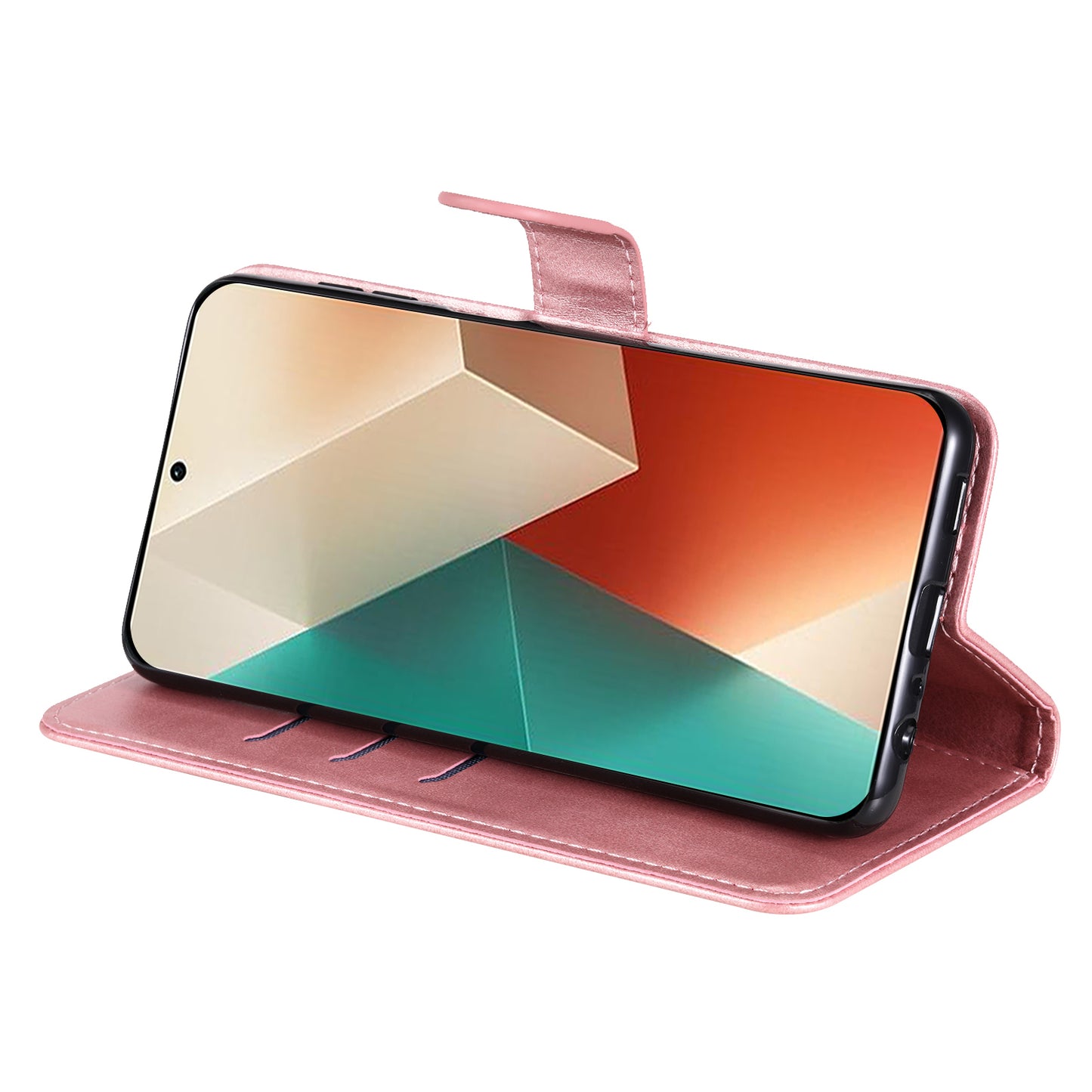 For Xiaomi Redmi Note 13 5G Leather Case Zipper Wallet Calf Texture Phone Stand Cover - Pink