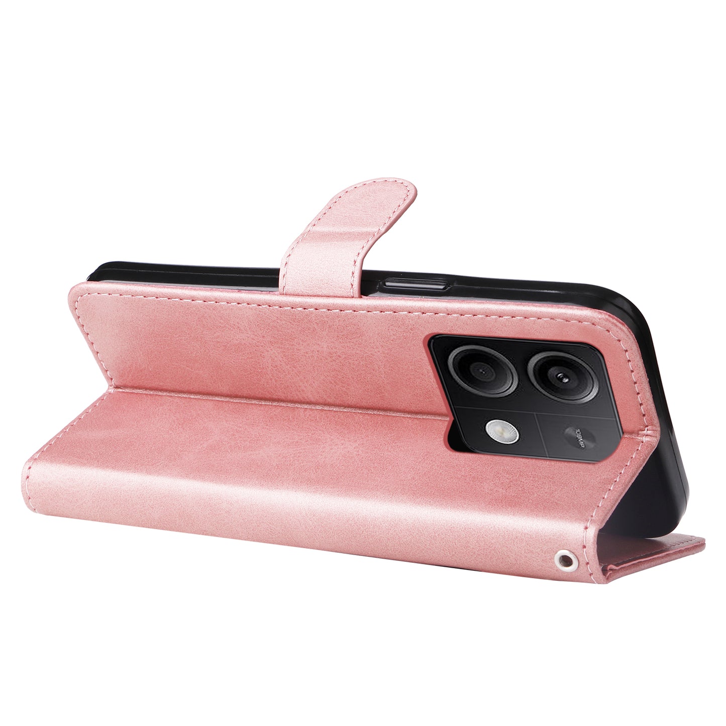 For Xiaomi Redmi Note 13 5G Leather Case Zipper Wallet Calf Texture Phone Stand Cover - Pink