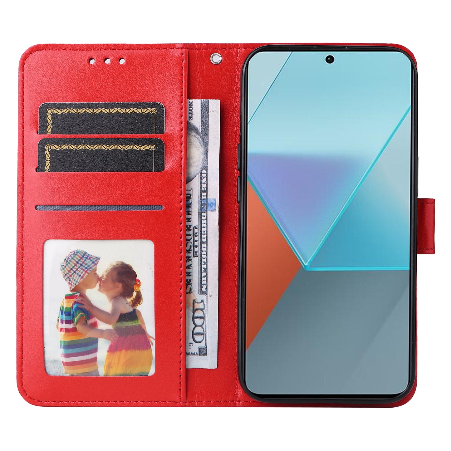 For Xiaomi Redmi Note 13 Pro 5G / Poco X6 5G Wallet Case with Strap Leather Phone Cover Stand - Red