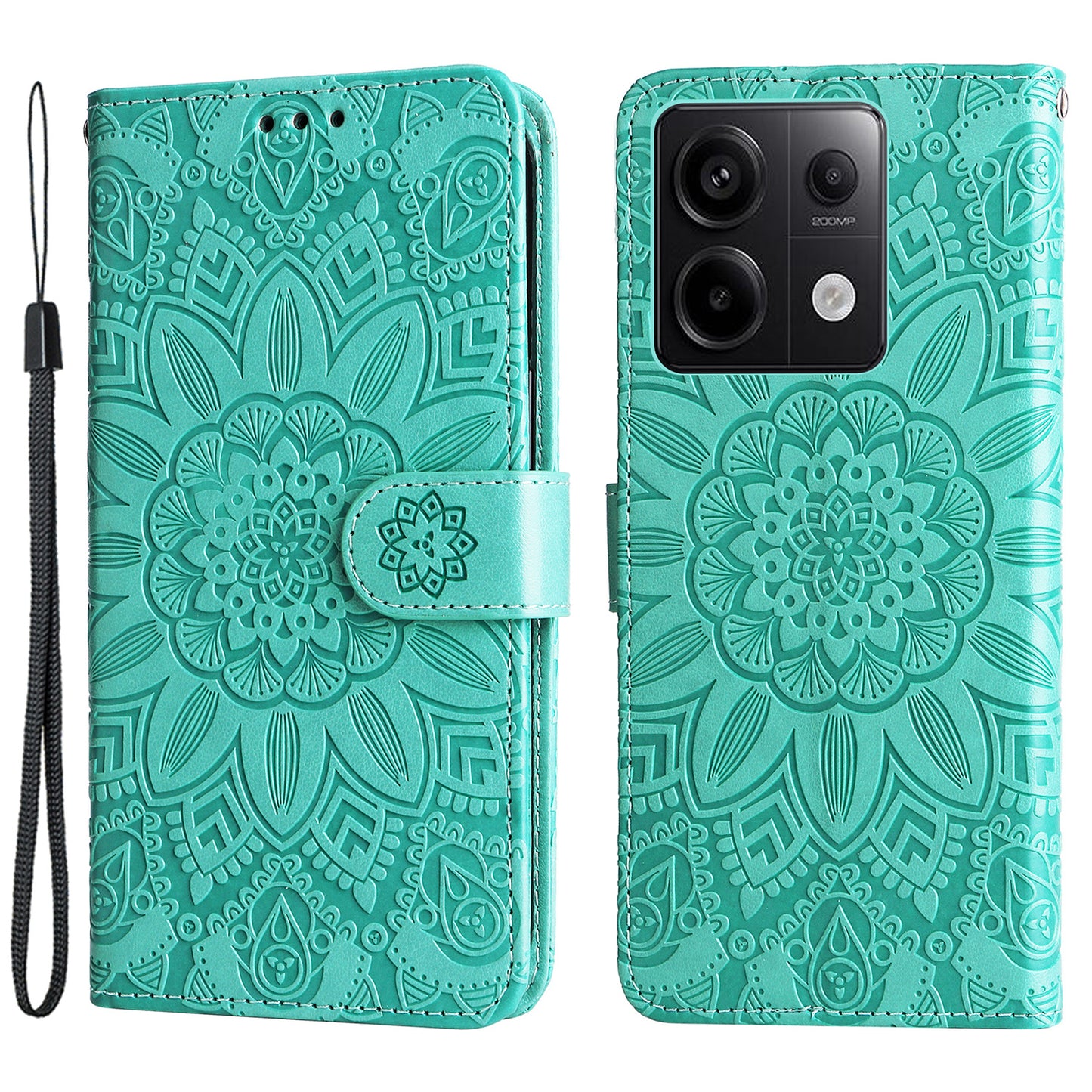 For Xiaomi Redmi Note 13 Pro 5G / Poco X6 5G Wallet Case with Strap Leather Phone Cover Stand - Green