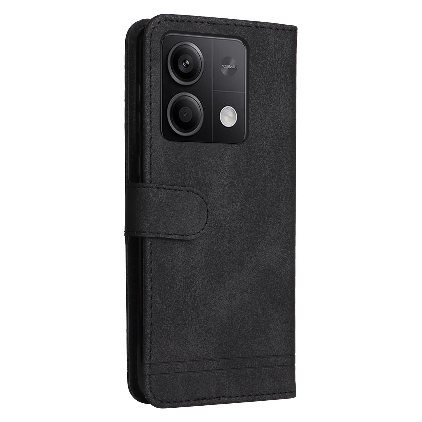 For Xiaomi Redmi Note 13 5G Case Skin-Feel Leather Phone Wallet Stand Cover - Black