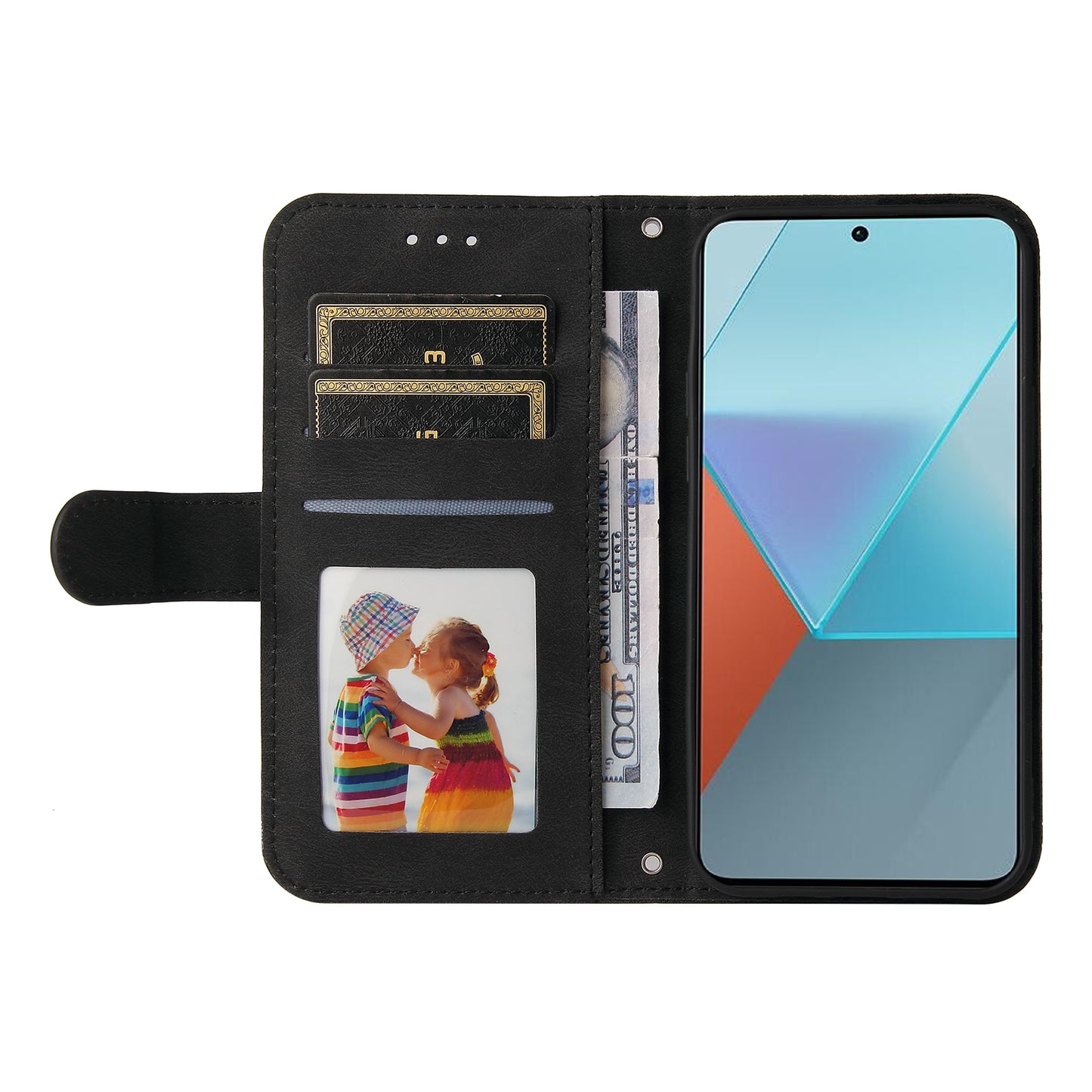 For Xiaomi Redmi Note 13 Pro 5G / Poco X6 5G Leather Case with Strap Phone Wallet Stand Cover - Black