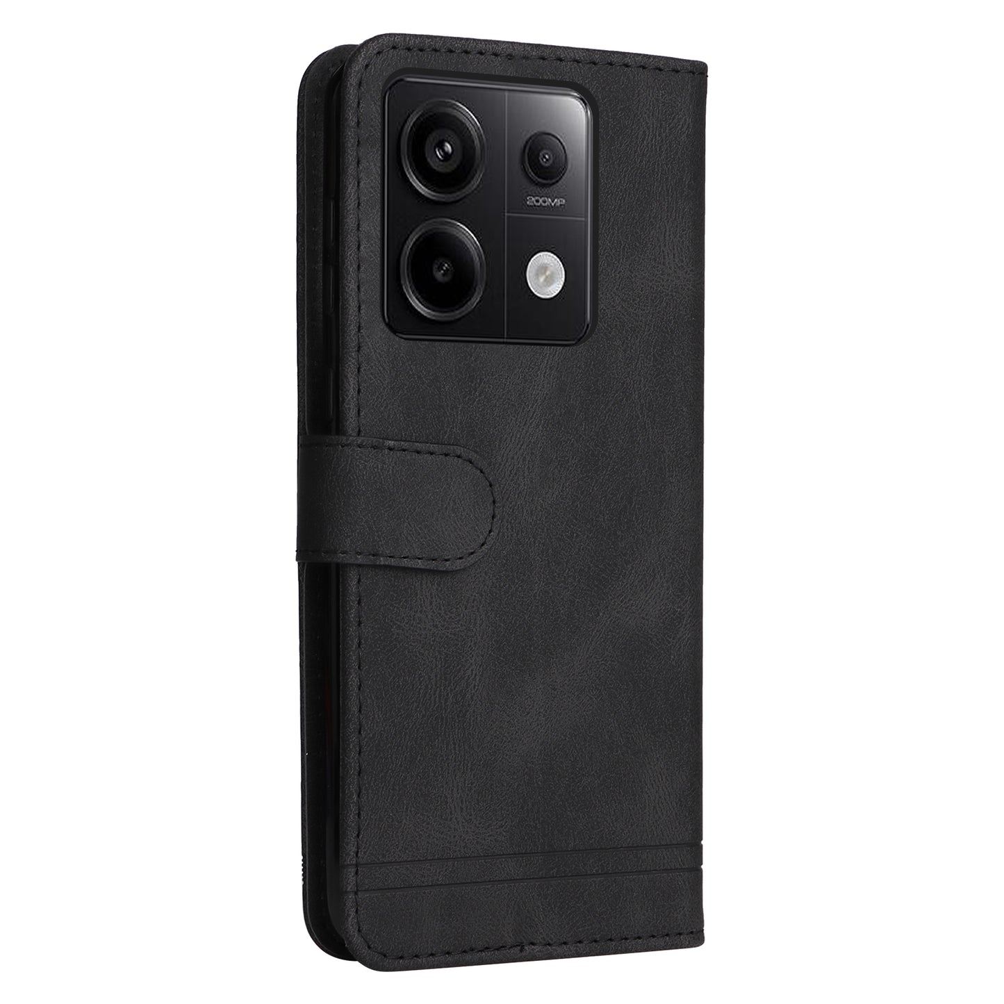 For Xiaomi Redmi Note 13 Pro 5G / Poco X6 5G Leather Case with Strap Phone Wallet Stand Cover - Black