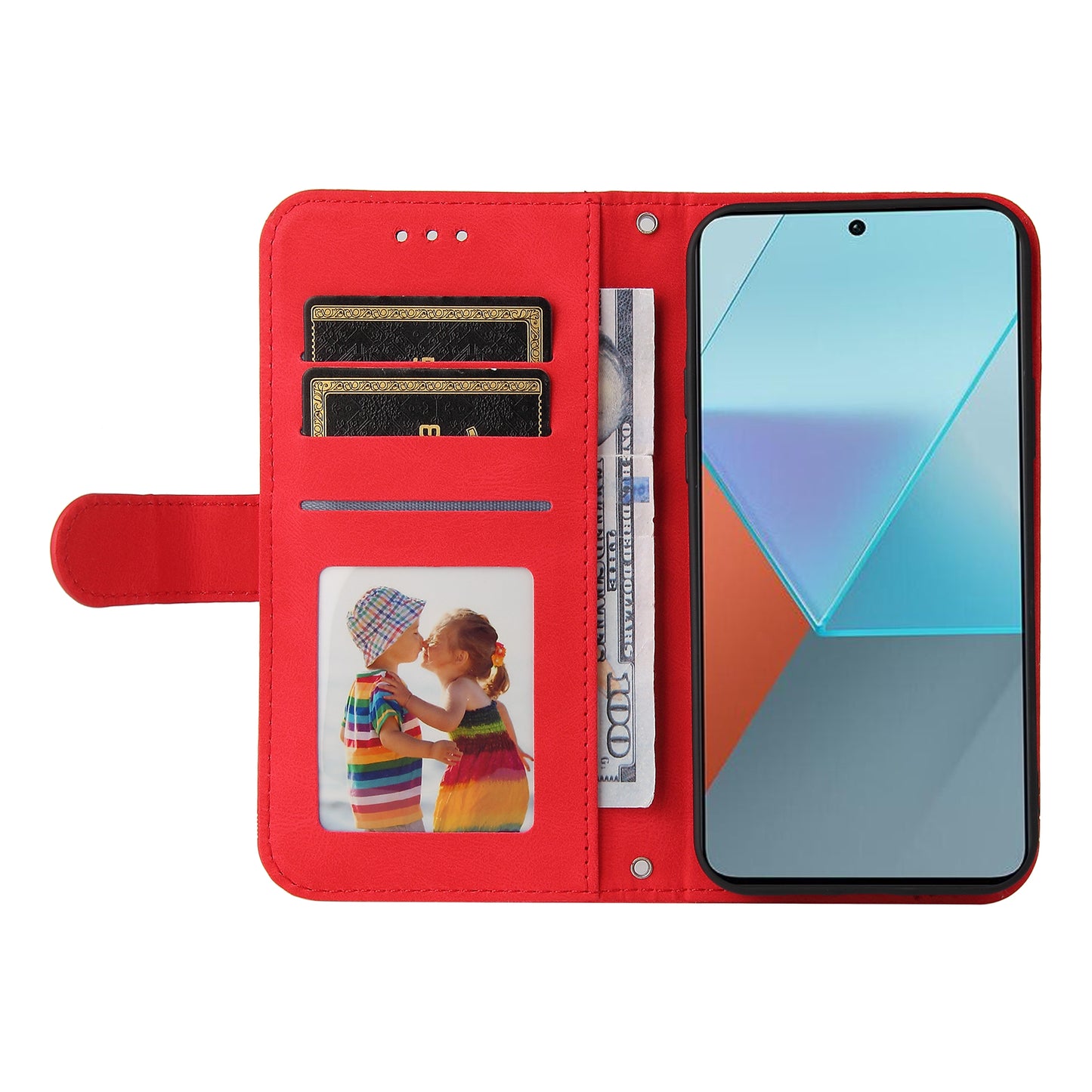 For Xiaomi Redmi Note 13 Pro 5G / Poco X6 5G Leather Case with Strap Phone Wallet Stand Cover - Red