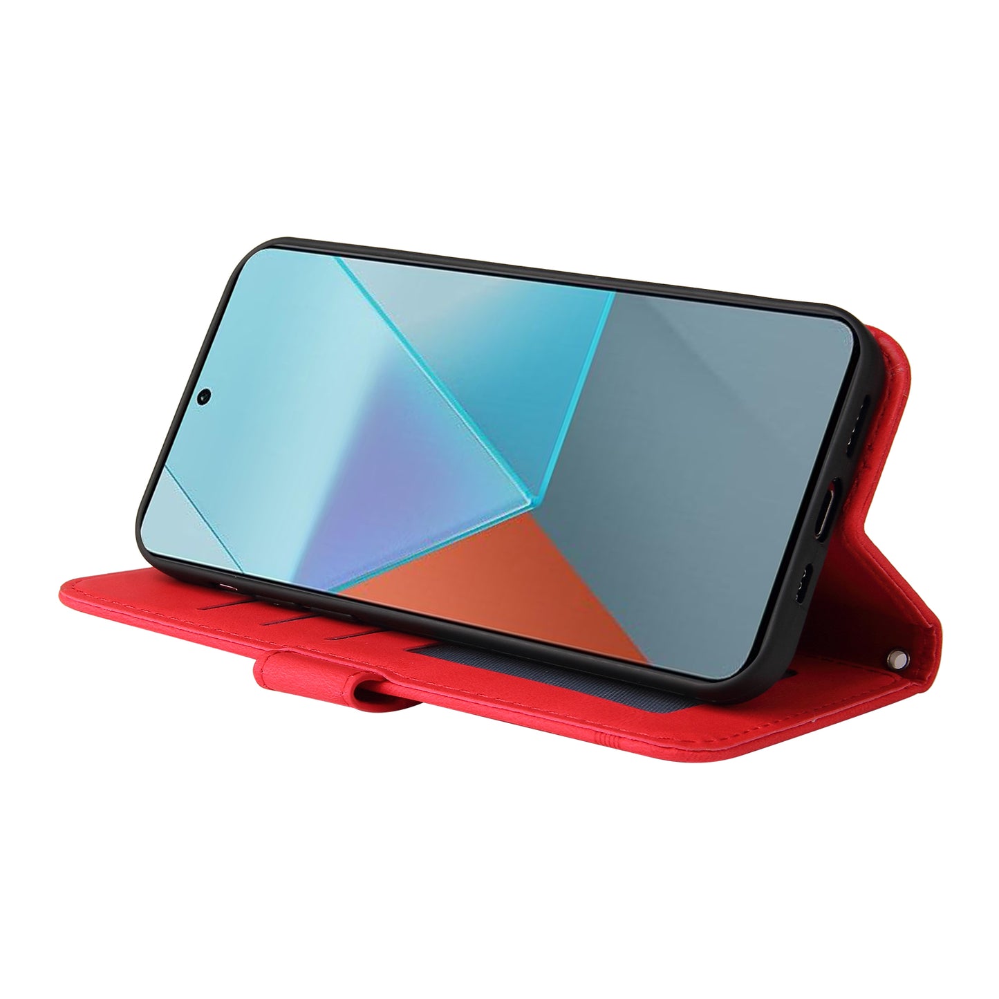 For Xiaomi Redmi Note 13 Pro 5G / Poco X6 5G Leather Case with Strap Phone Wallet Stand Cover - Red