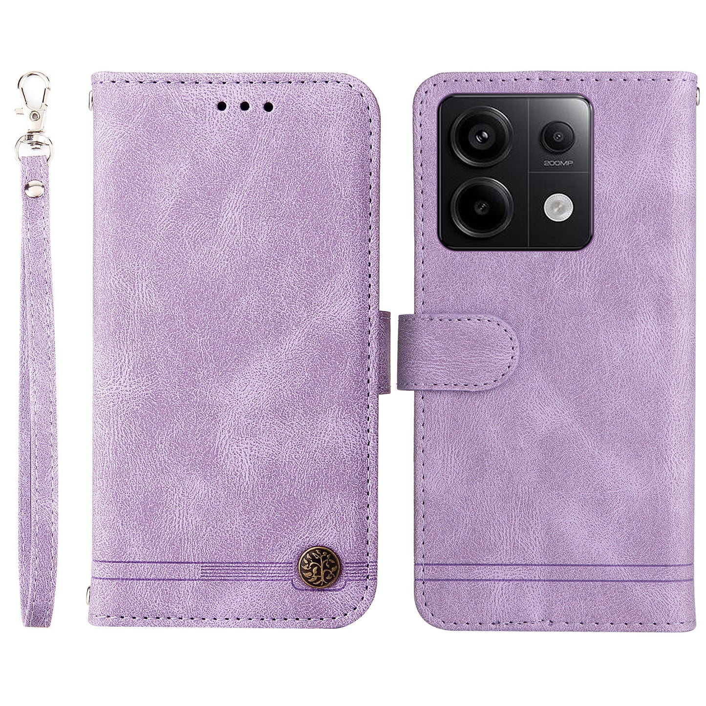For Xiaomi Redmi Note 13 Pro 5G / Poco X6 5G Leather Case with Strap Phone Wallet Stand Cover - Purple