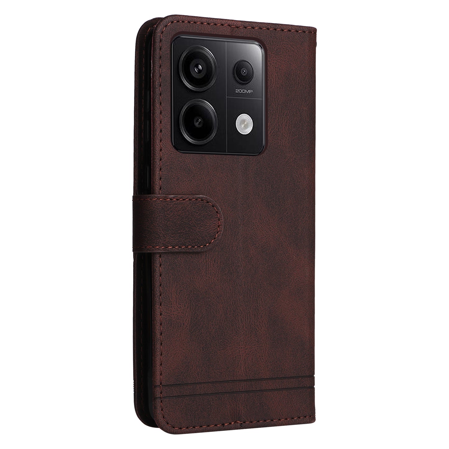 For Xiaomi Redmi Note 13 Pro 5G / Poco X6 5G Leather Case with Strap Phone Wallet Stand Cover - Brown