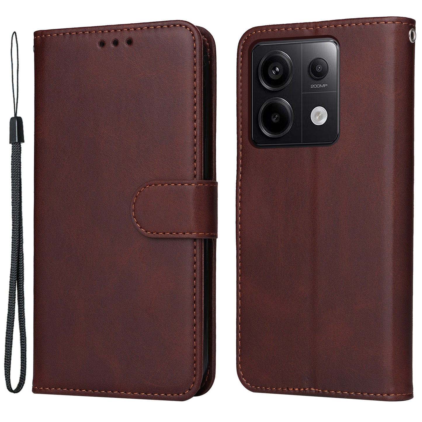 For Xiaomi Redmi Note 13 Pro 5G / Poco X6 5G Case with Strap Leather Phone Cover Wallet Stand - Brown